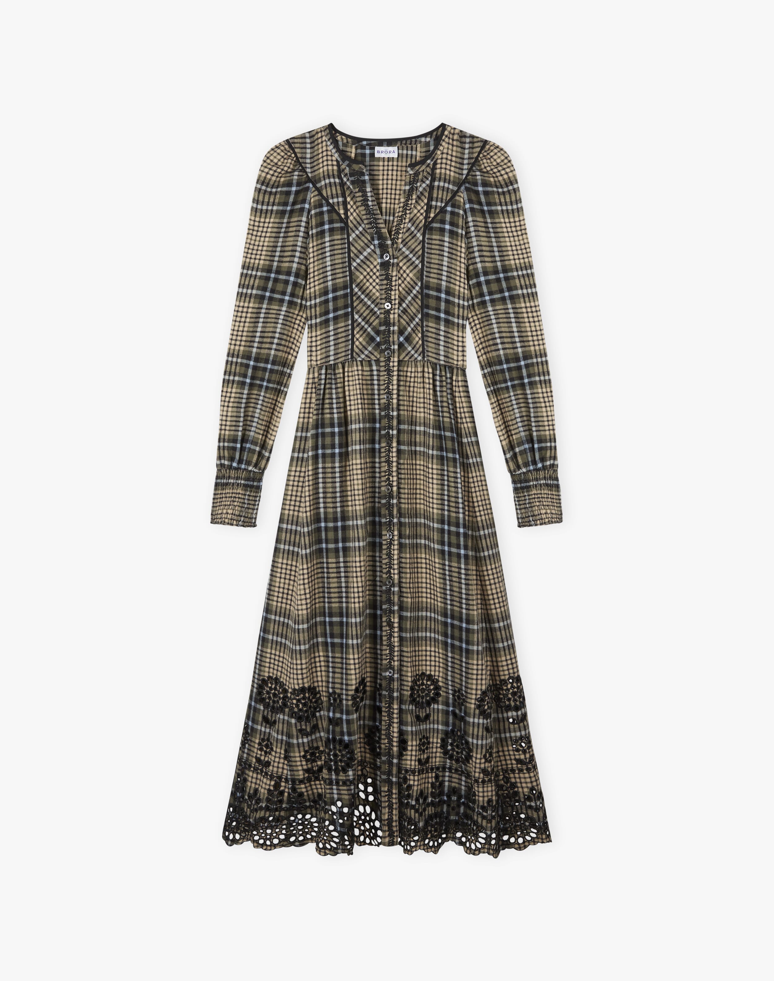 Brushed Cotton Check Embroidered Dress