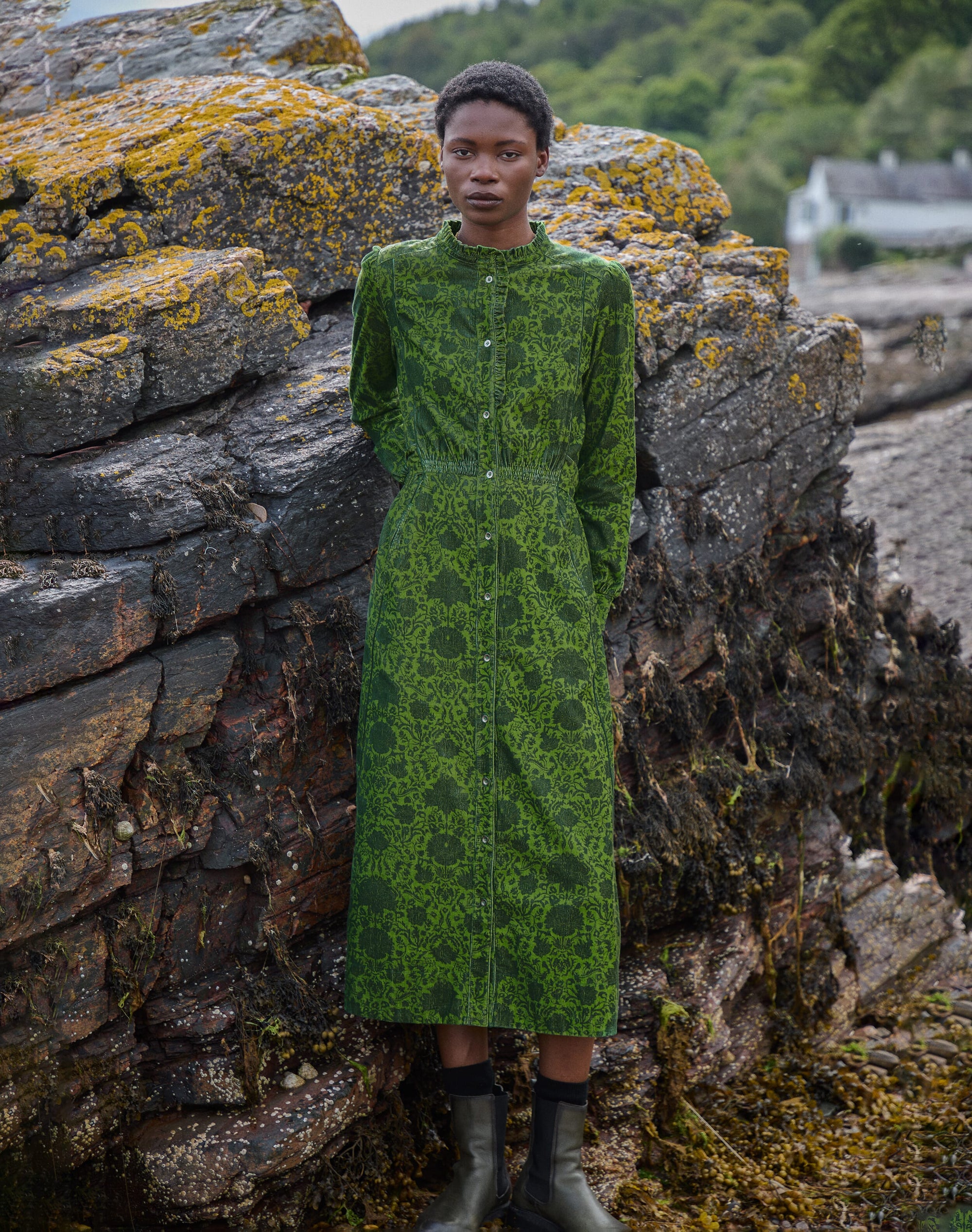 Organic Needlecord Frill Shirt Dress