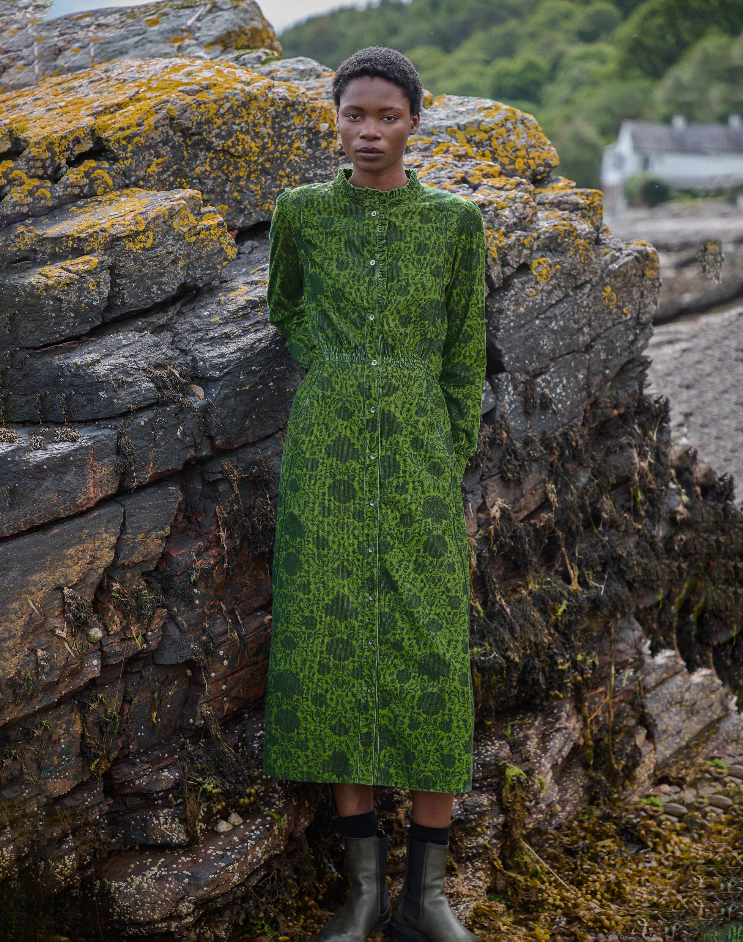 Organic Needlecord Frill Shirt Dress