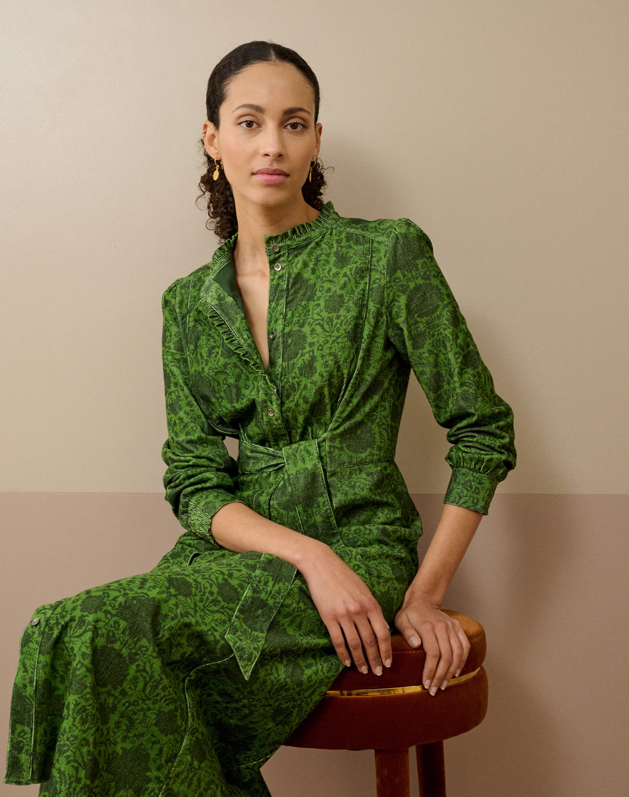 Organic Needlecord Frill Shirt Dress
