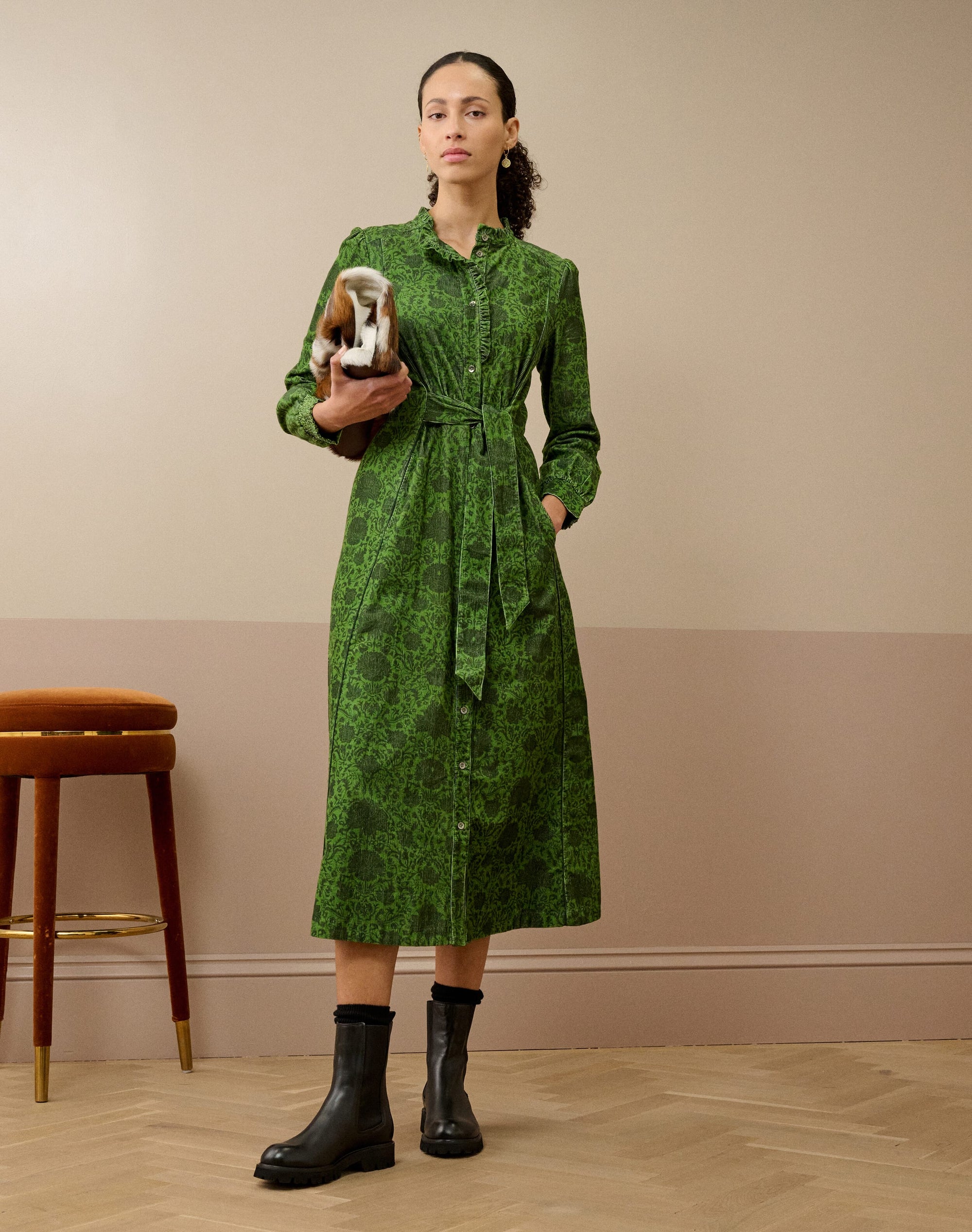 Organic Needlecord Frill Shirt Dress