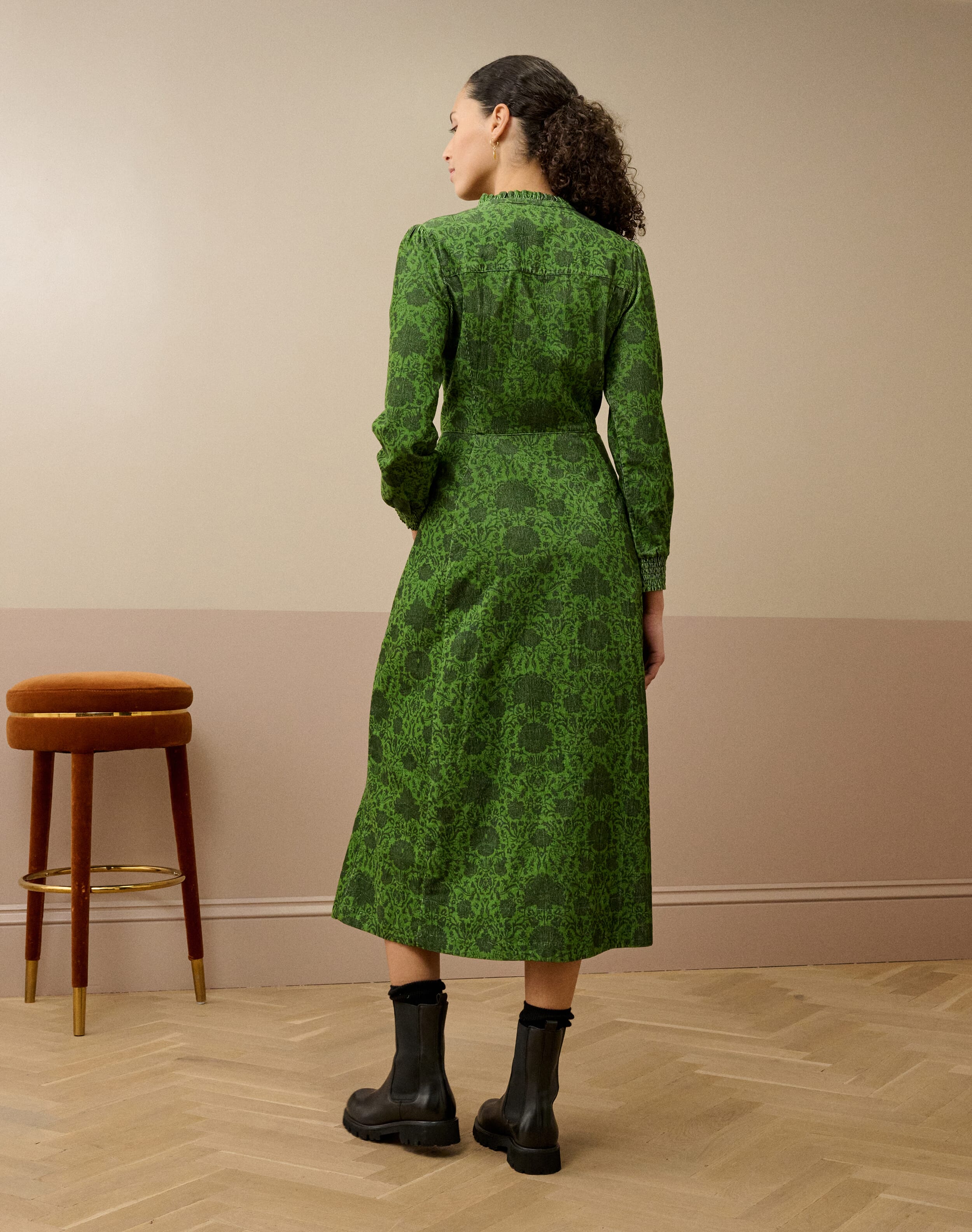 Organic Needlecord Frill Shirt Dress