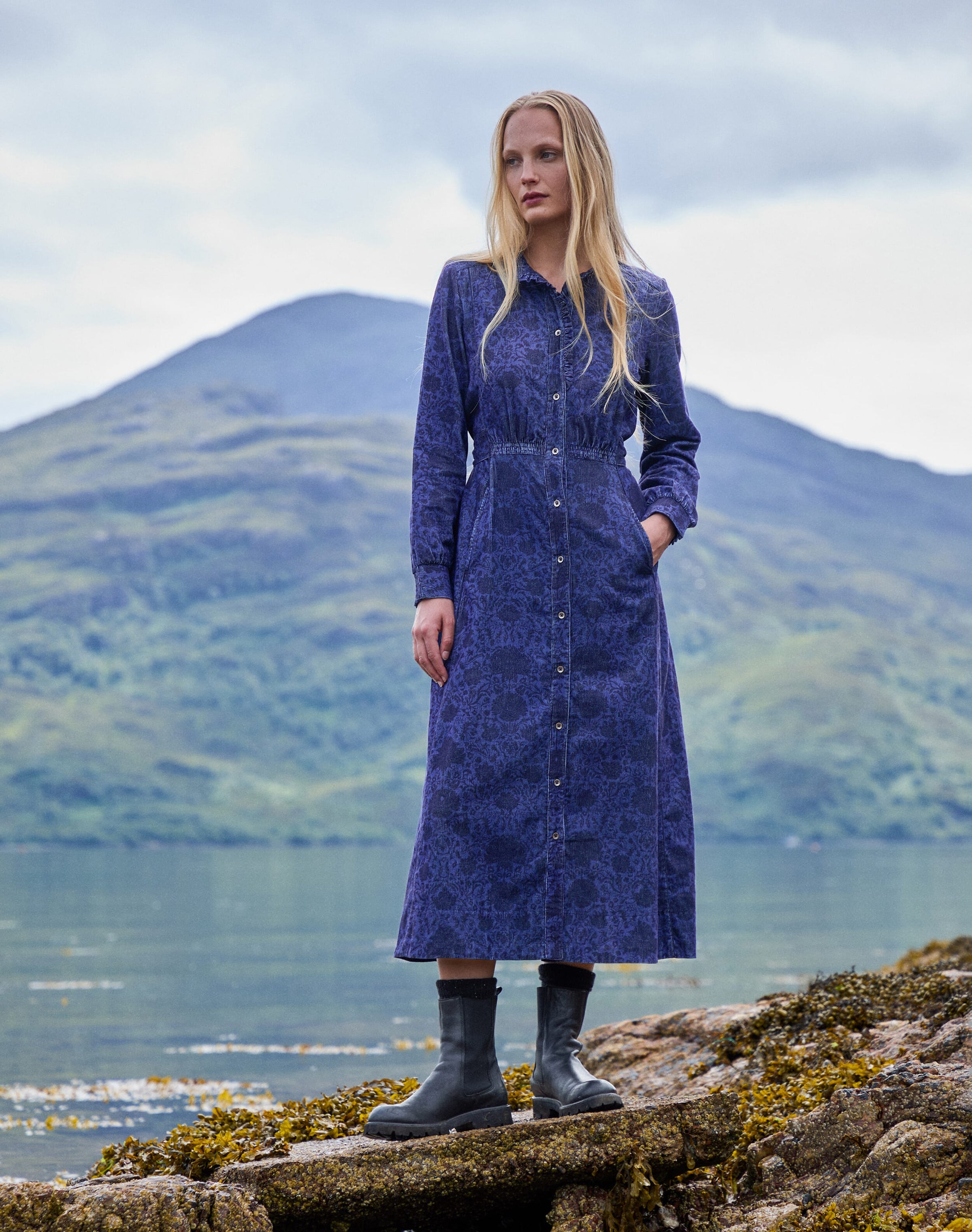 Organic Needlecord Frill Shirt Dress