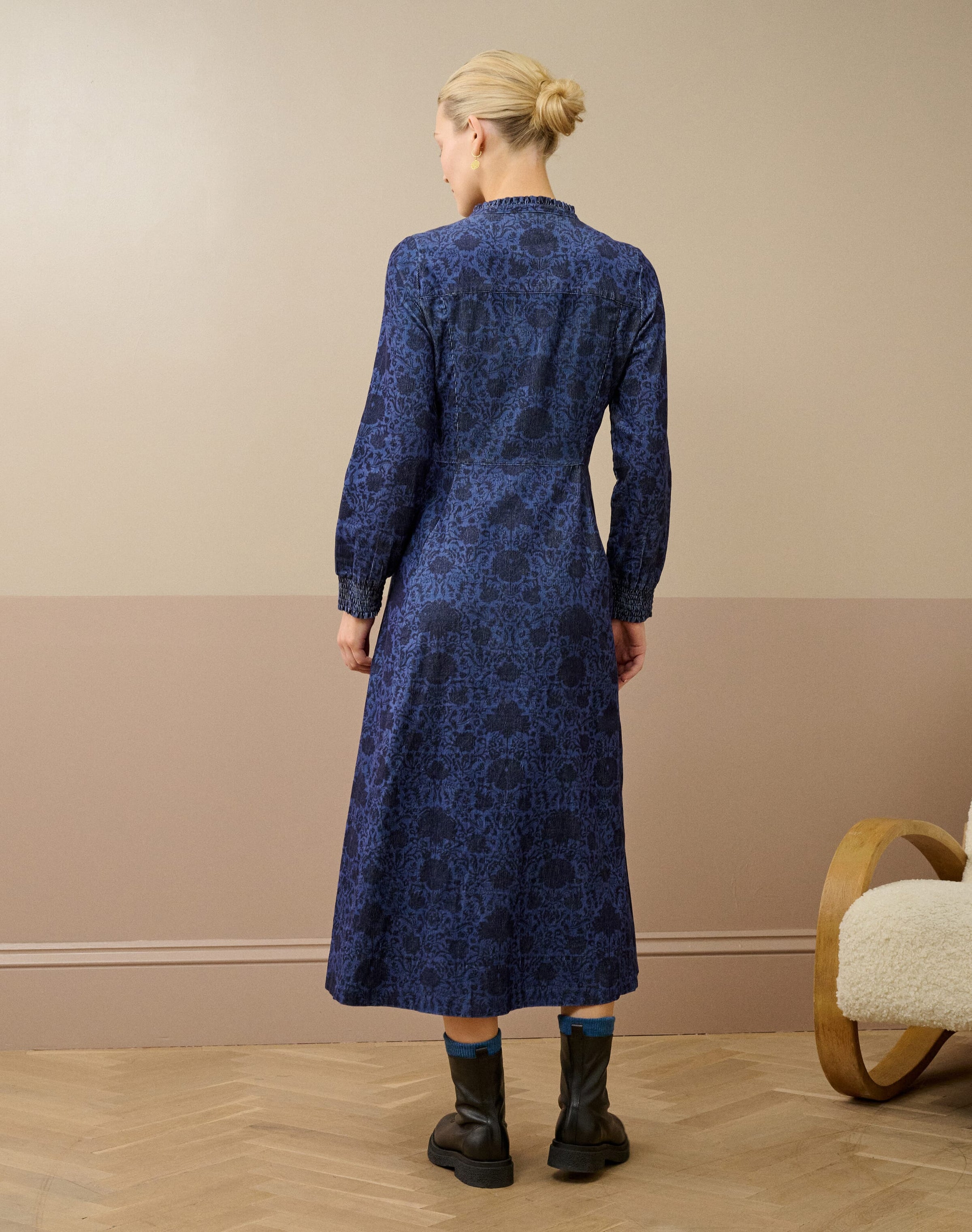 Organic Needlecord Frill Shirt Dress