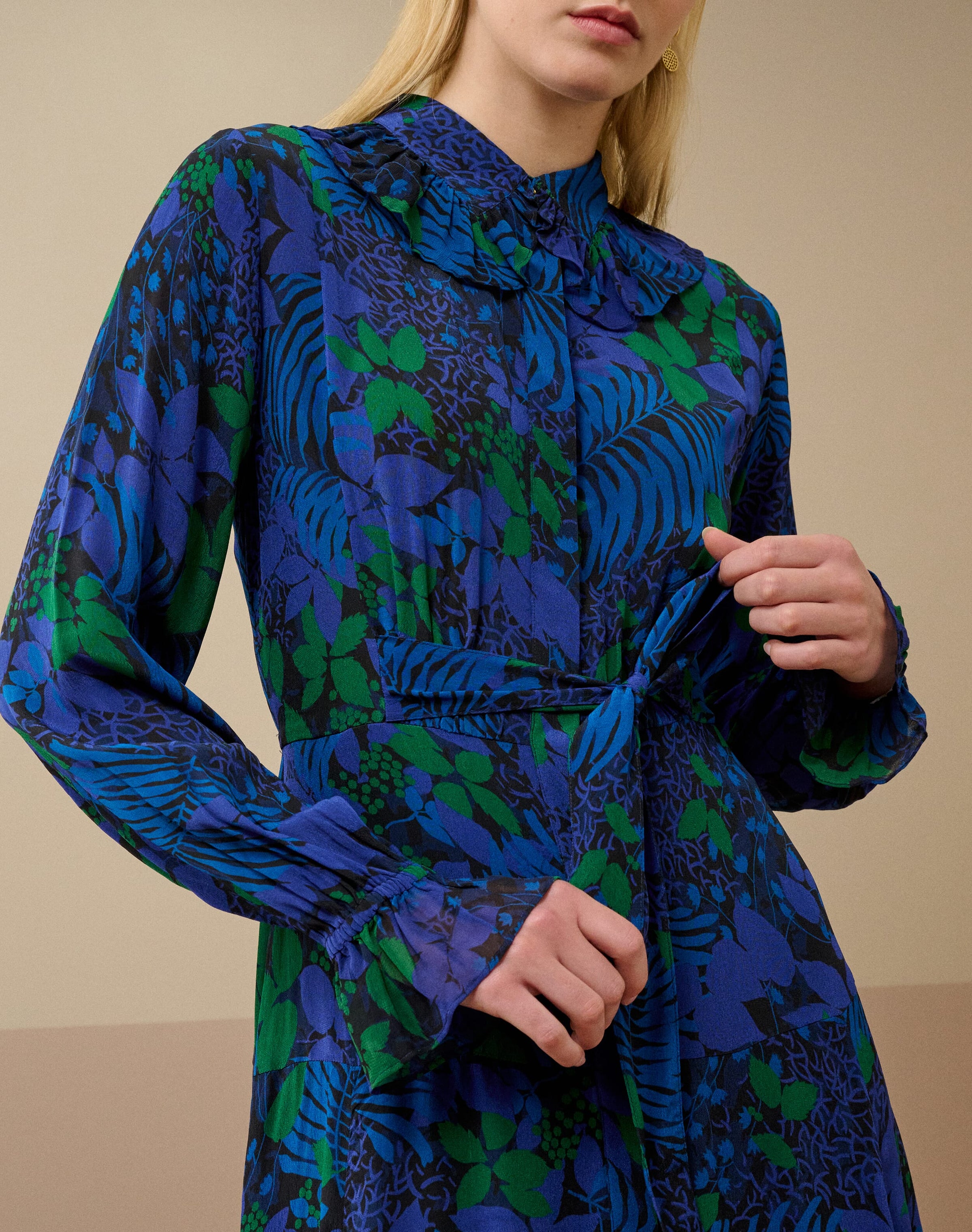 Frill Collar Leaf Print Dress
