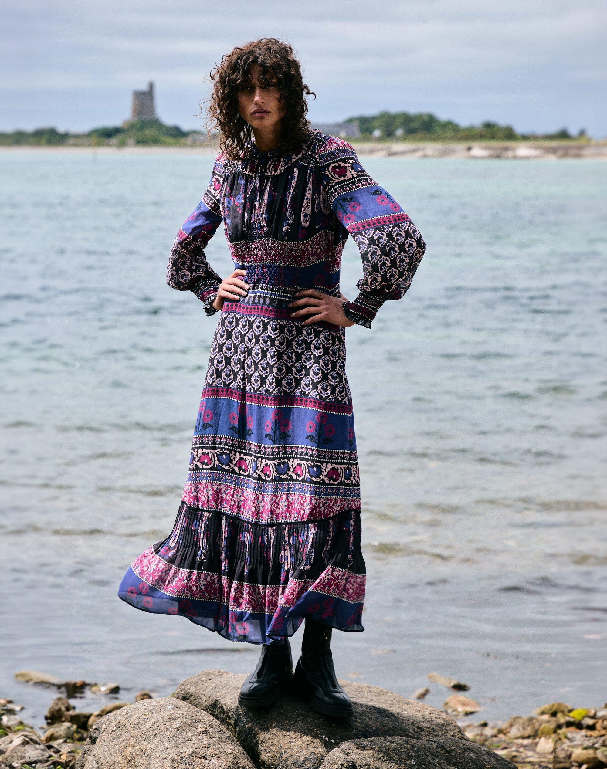 Silk Smocked Patchwork Dress