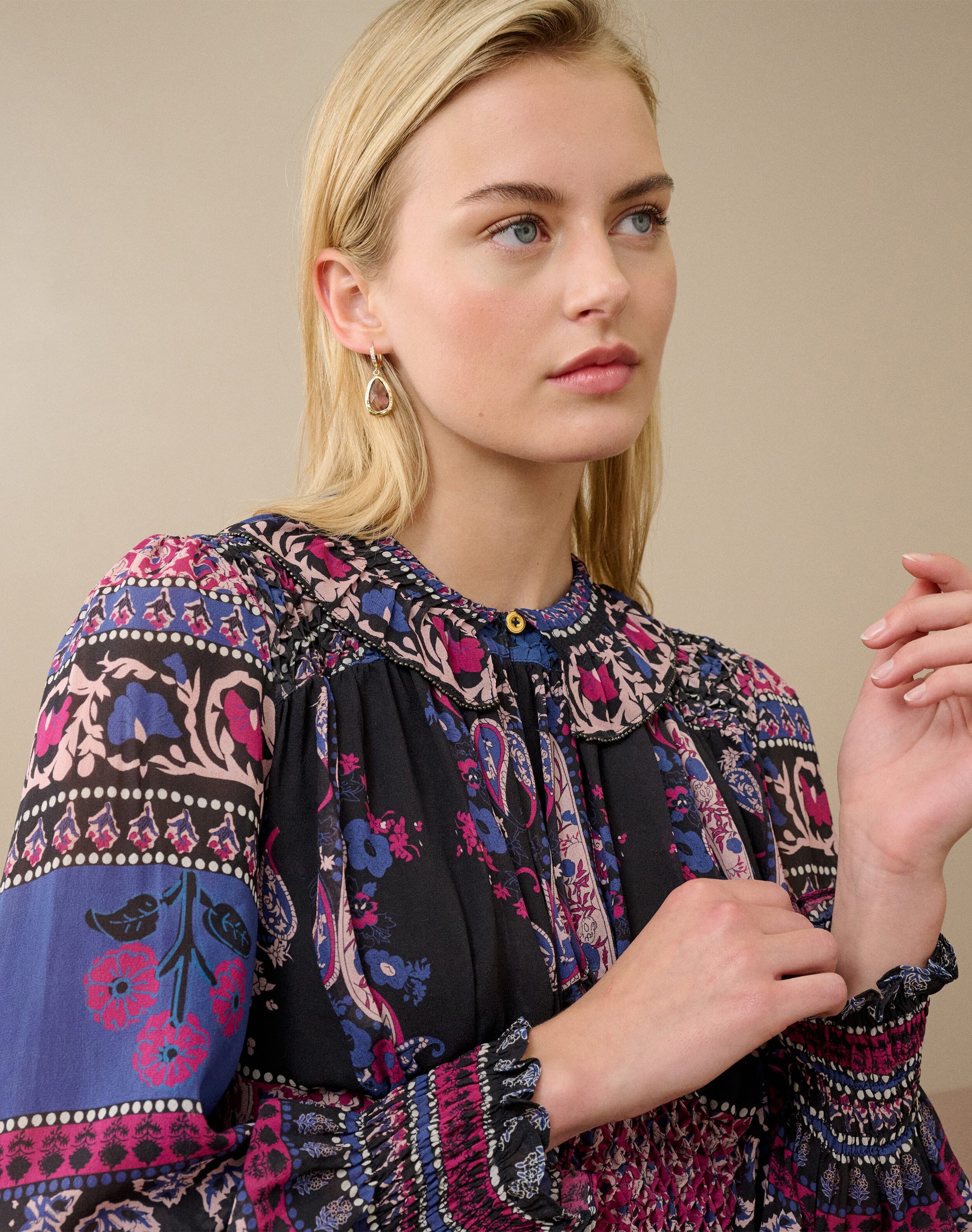 Silk Smocked Patchwork Dress