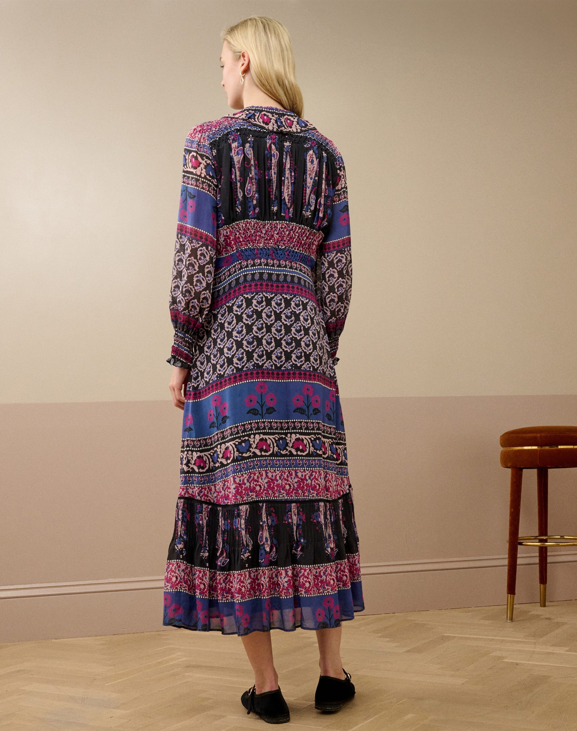 Silk Smocked Patchwork Dress