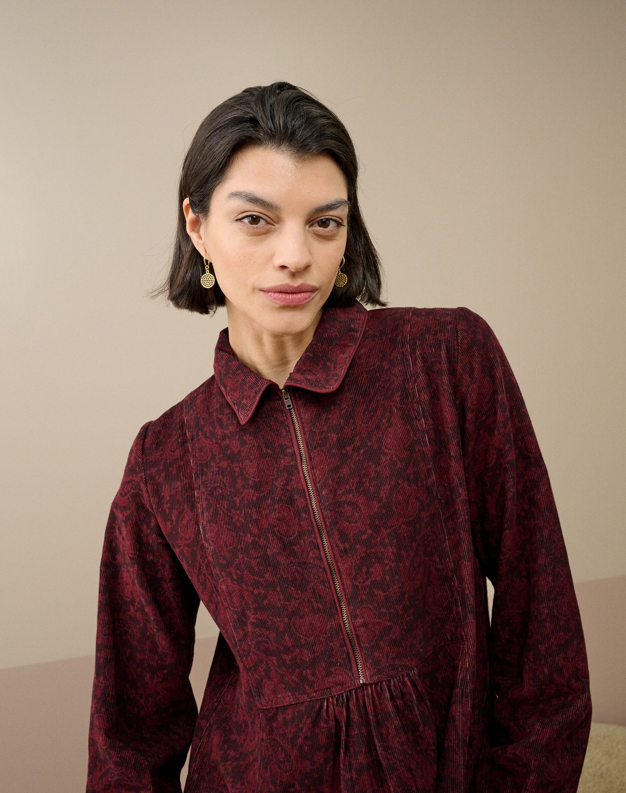 Organic Needlecord Zip Up Dress