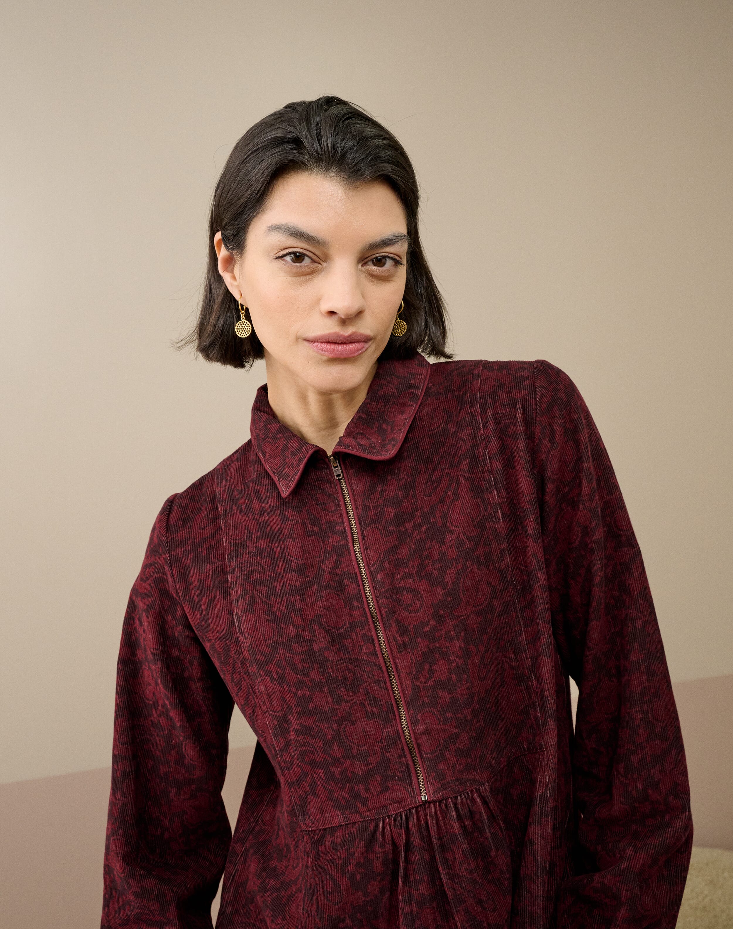 Organic Needlecord Zip Up Dress