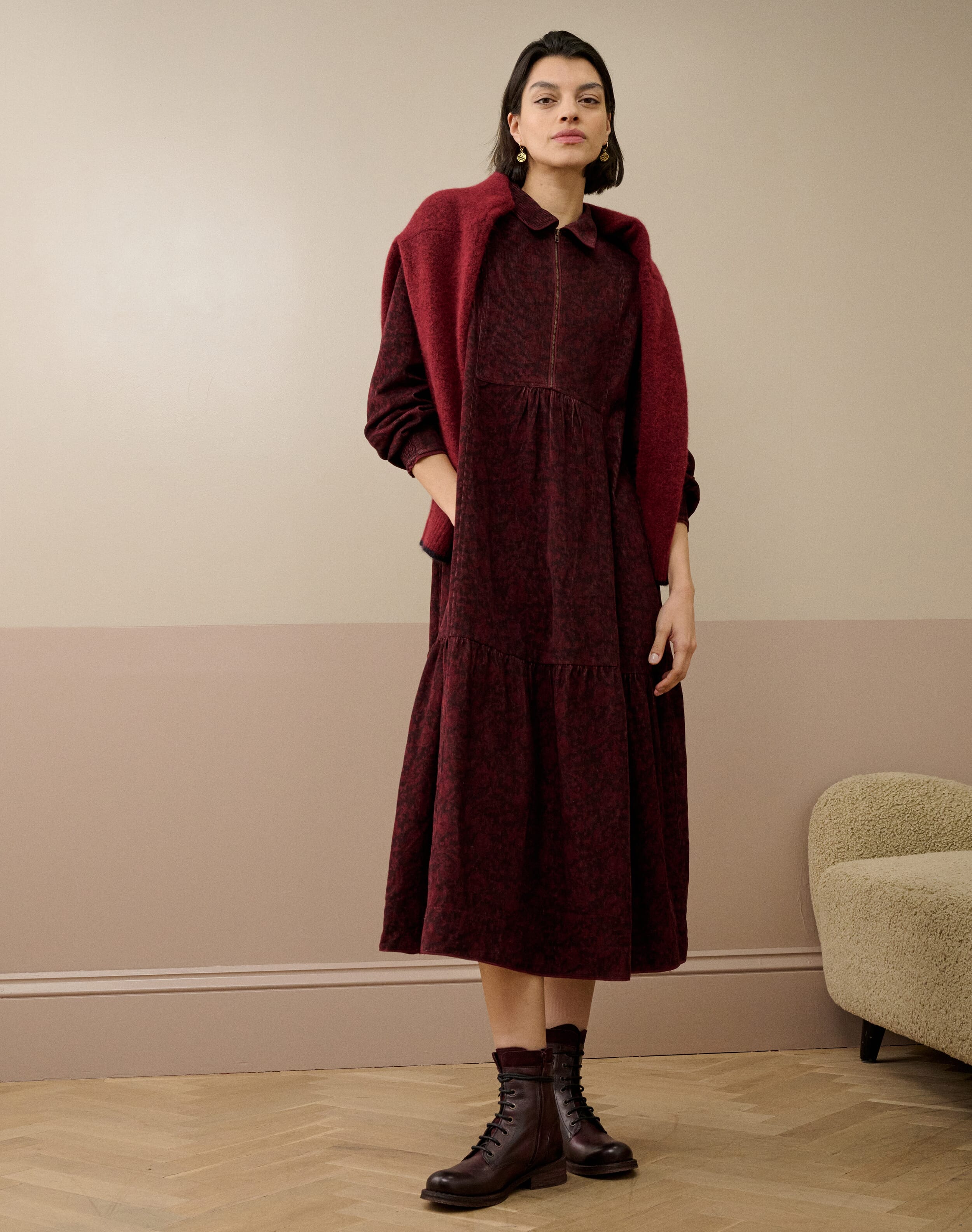 Organic Needlecord Zip Up Dress