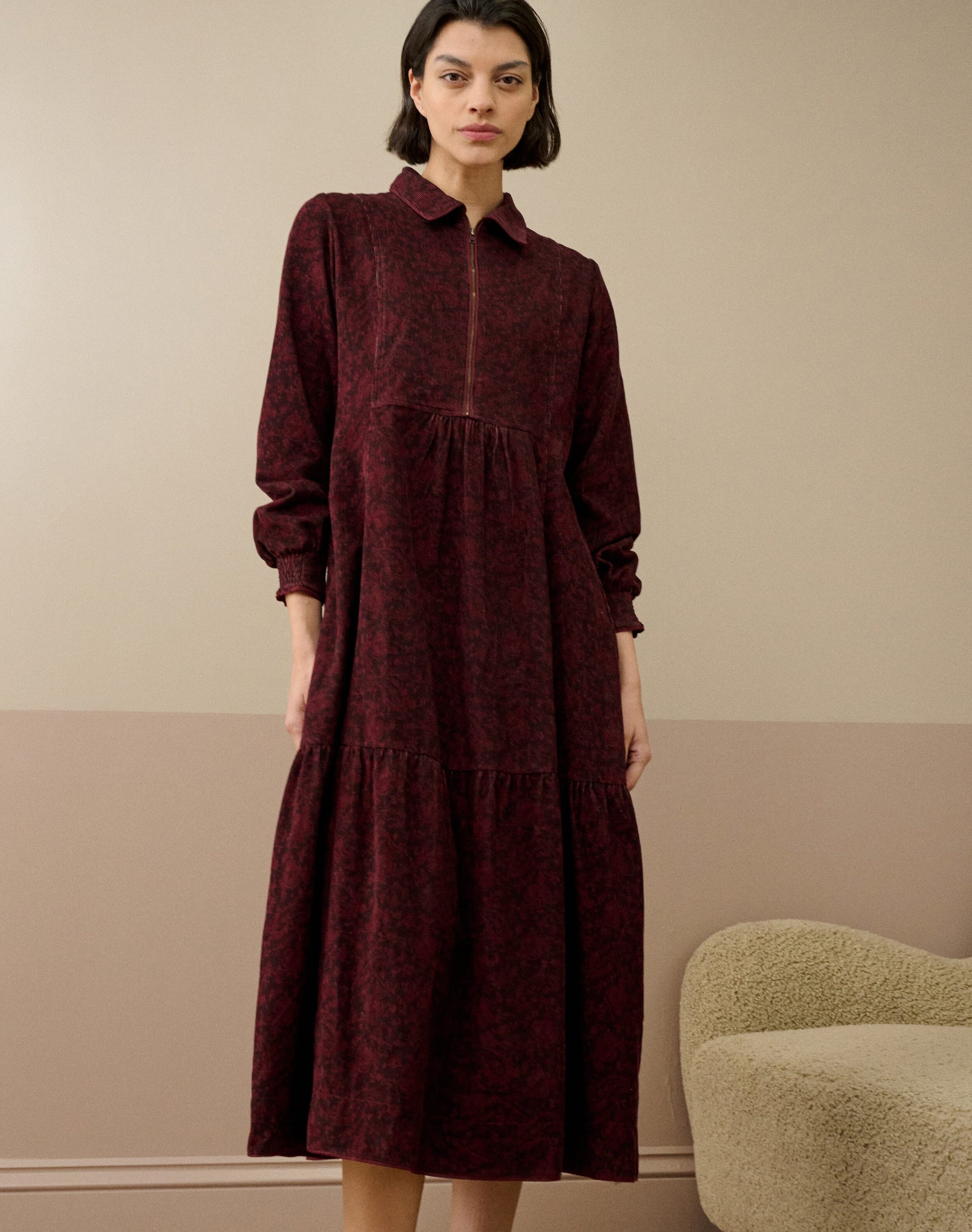 Organic Needlecord Zip Up Dress