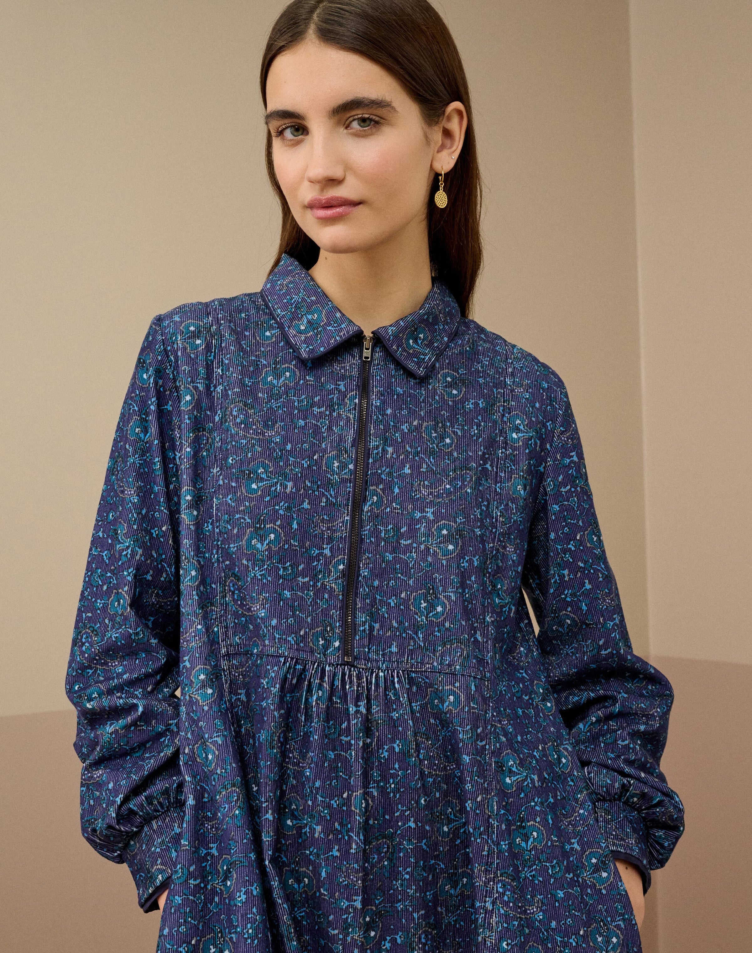 Organic Needlecord Zip Up Dress