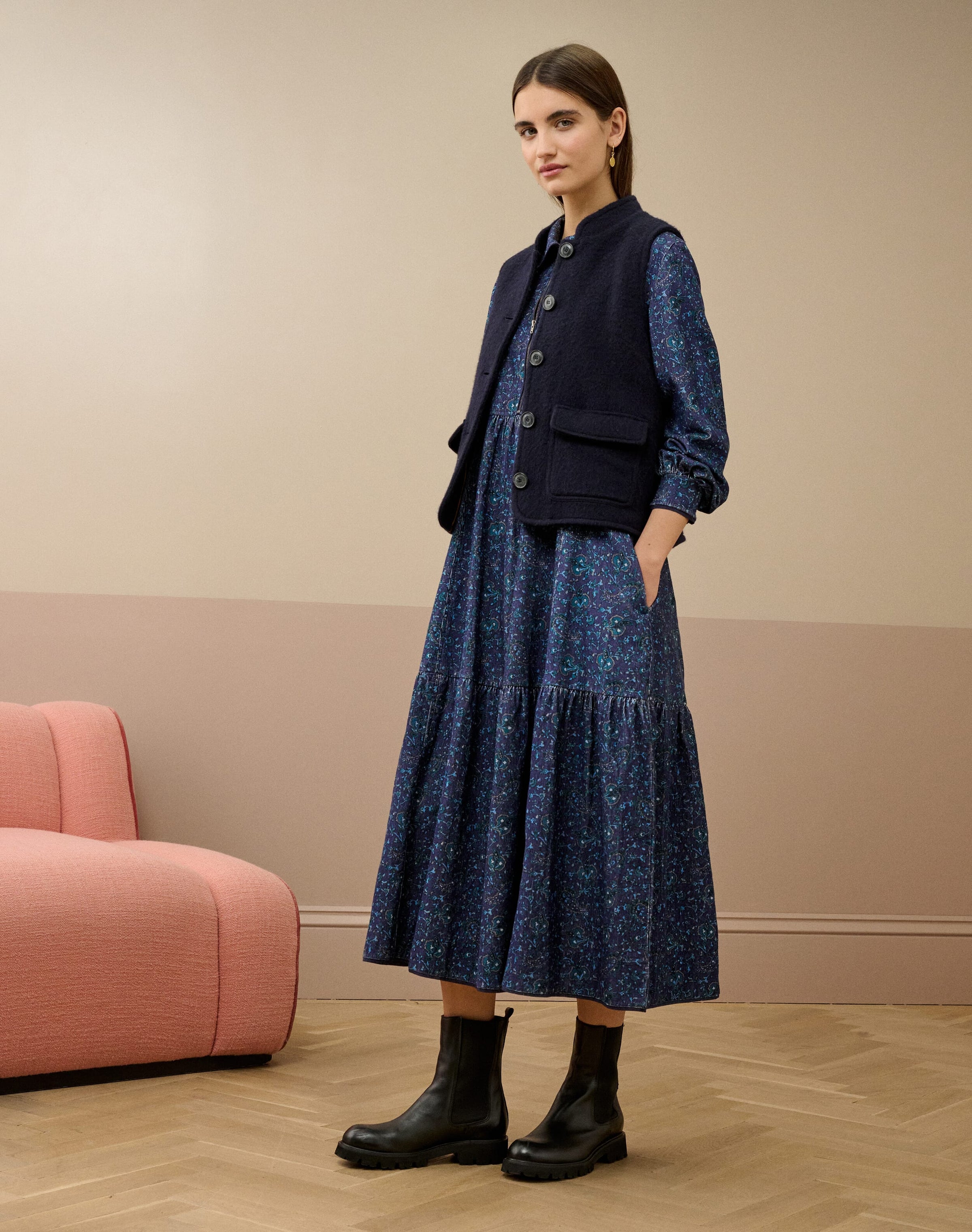 Organic Needlecord Zip Up Dress