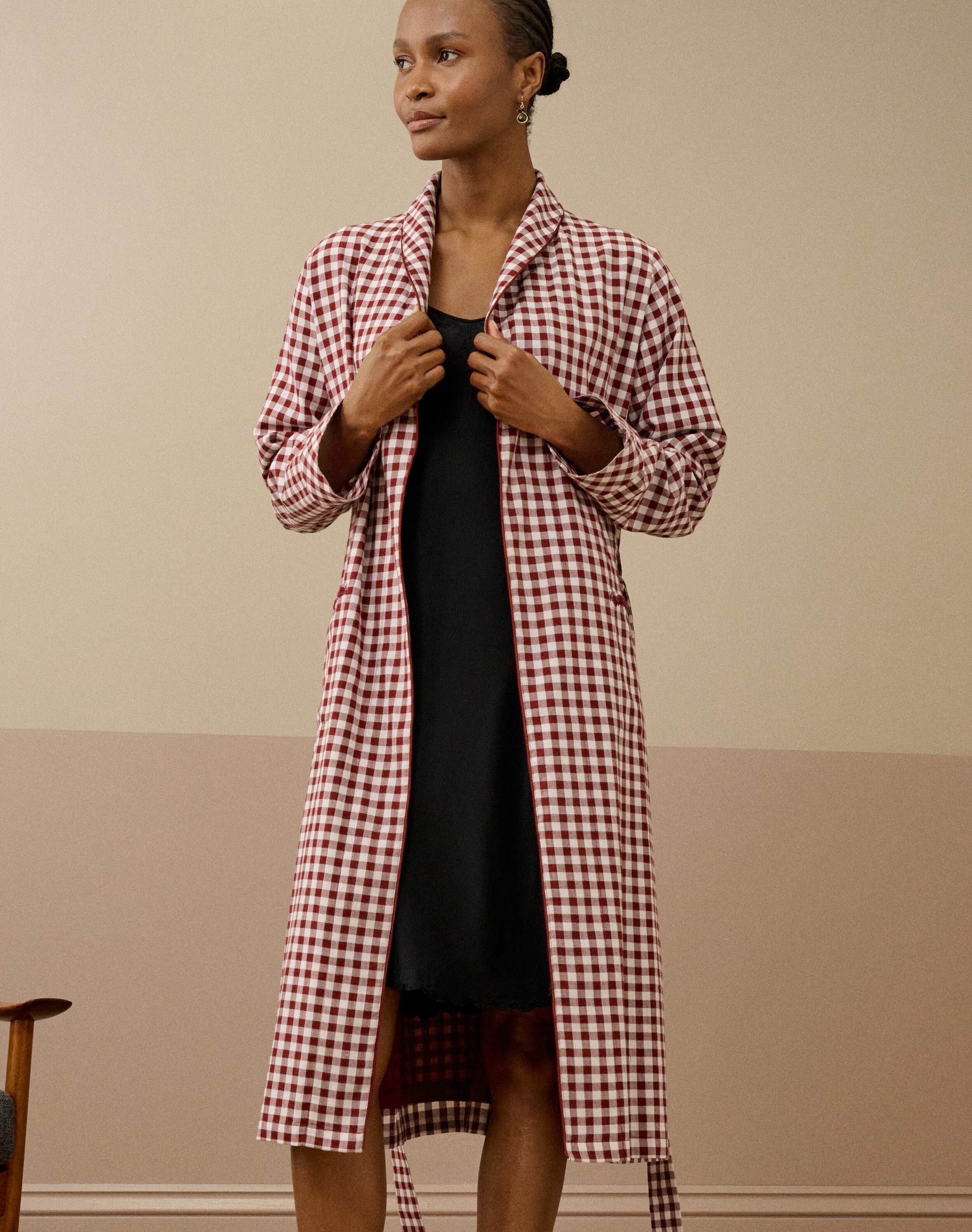 Embroidered Gingham Dressing Gown