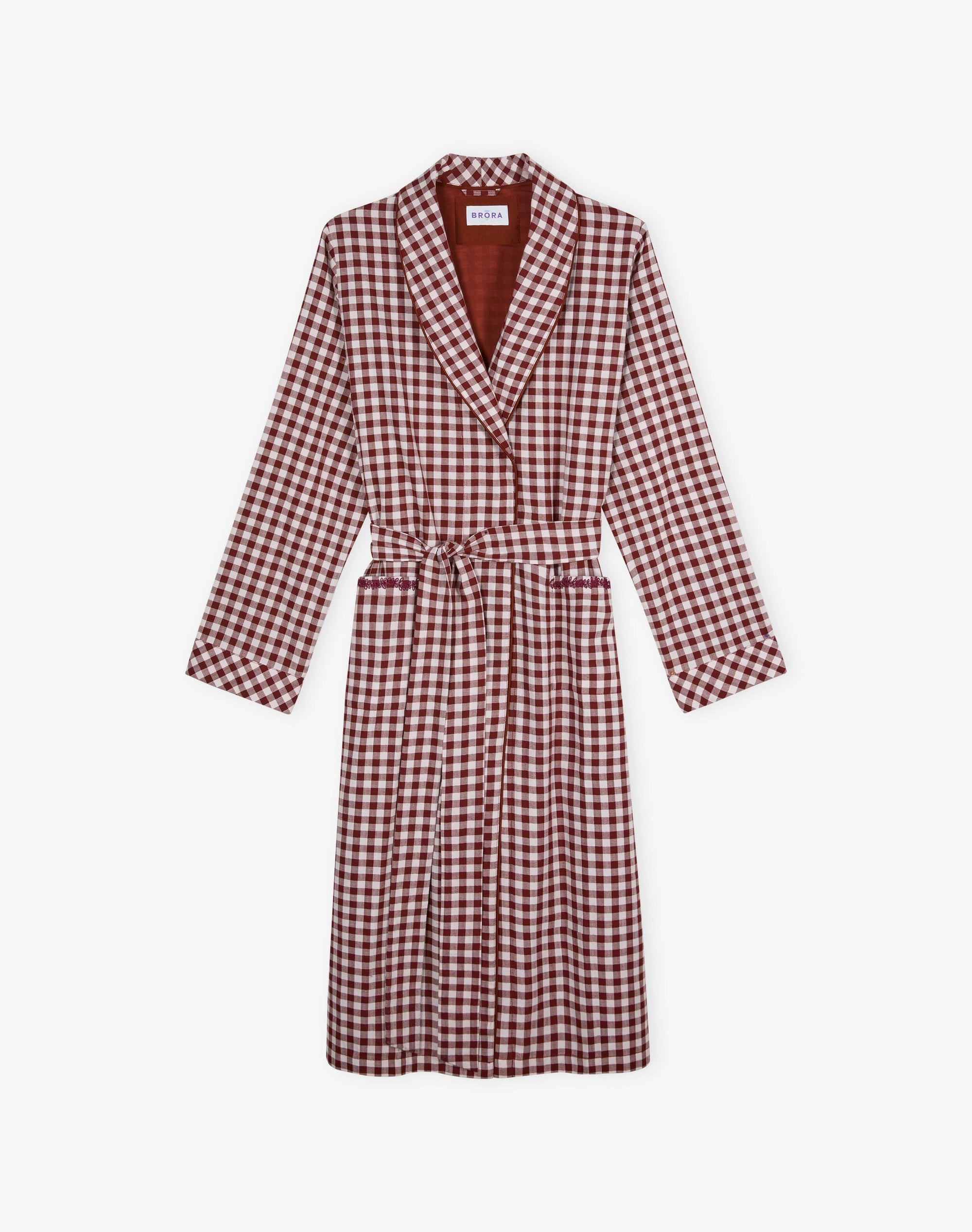 Embroidered Gingham Dressing Gown
