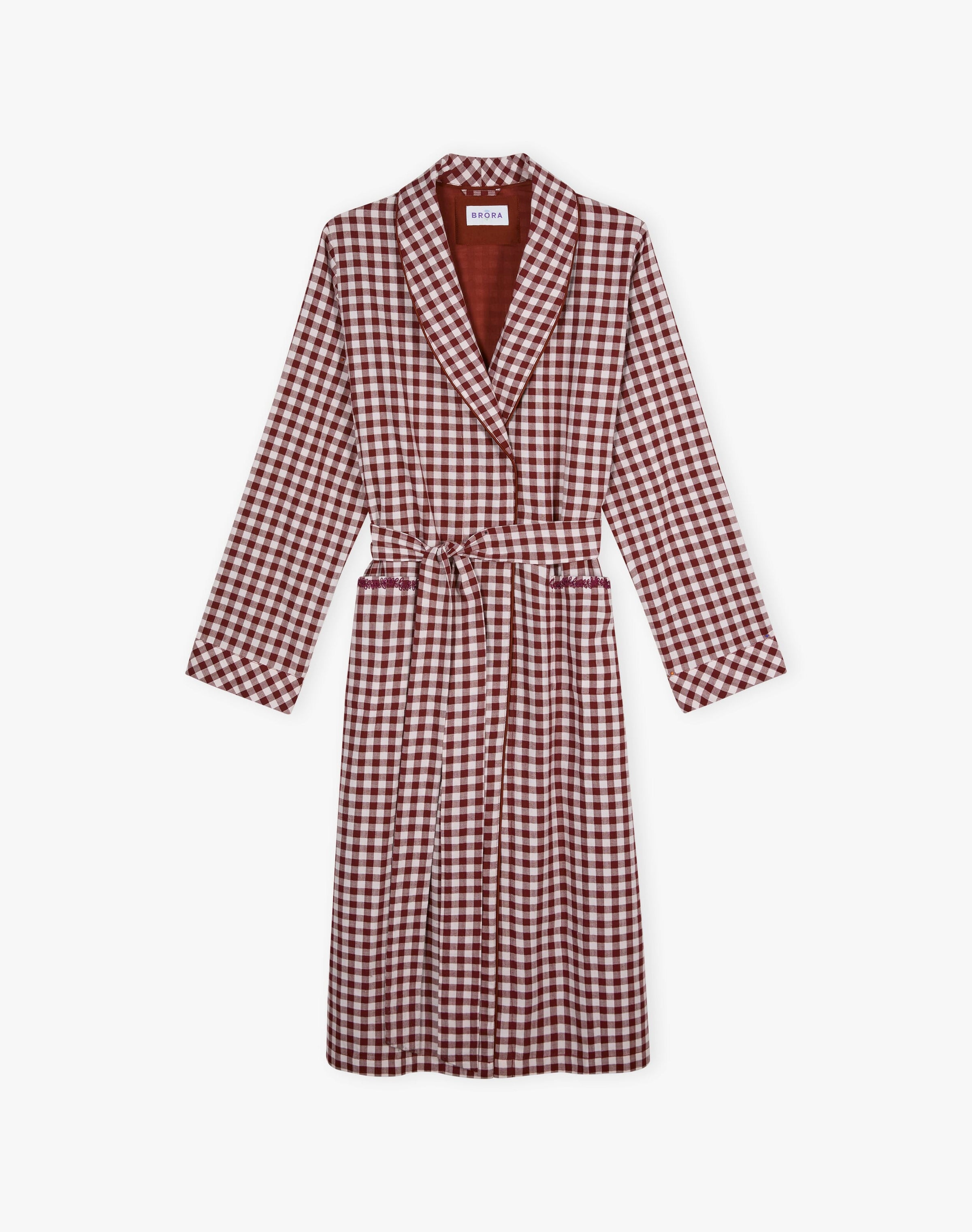 Embroidered Gingham Dressing Gown