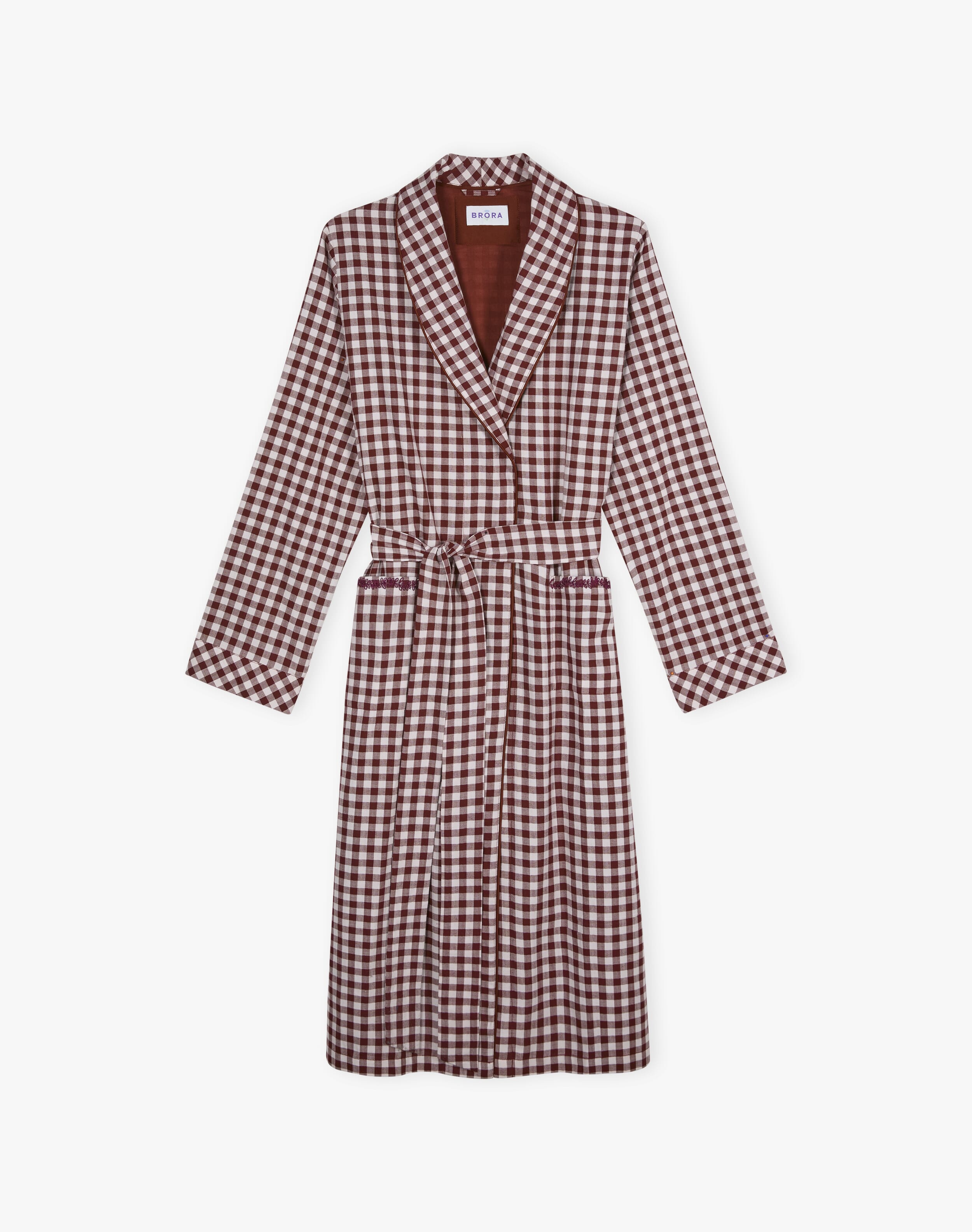 Embroidered Gingham Dressing Gown