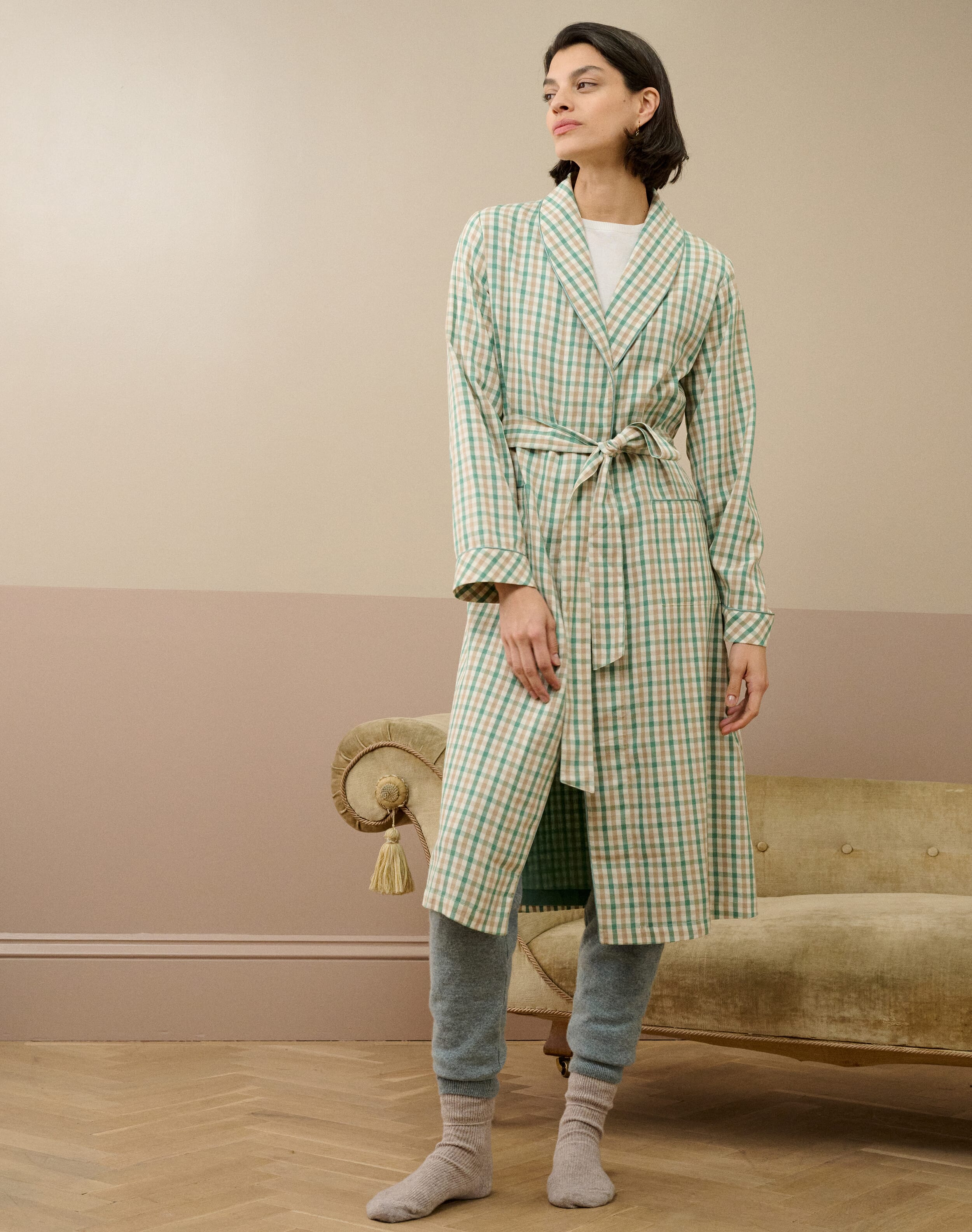 Brushed Cotton Gingham Dressing Gown