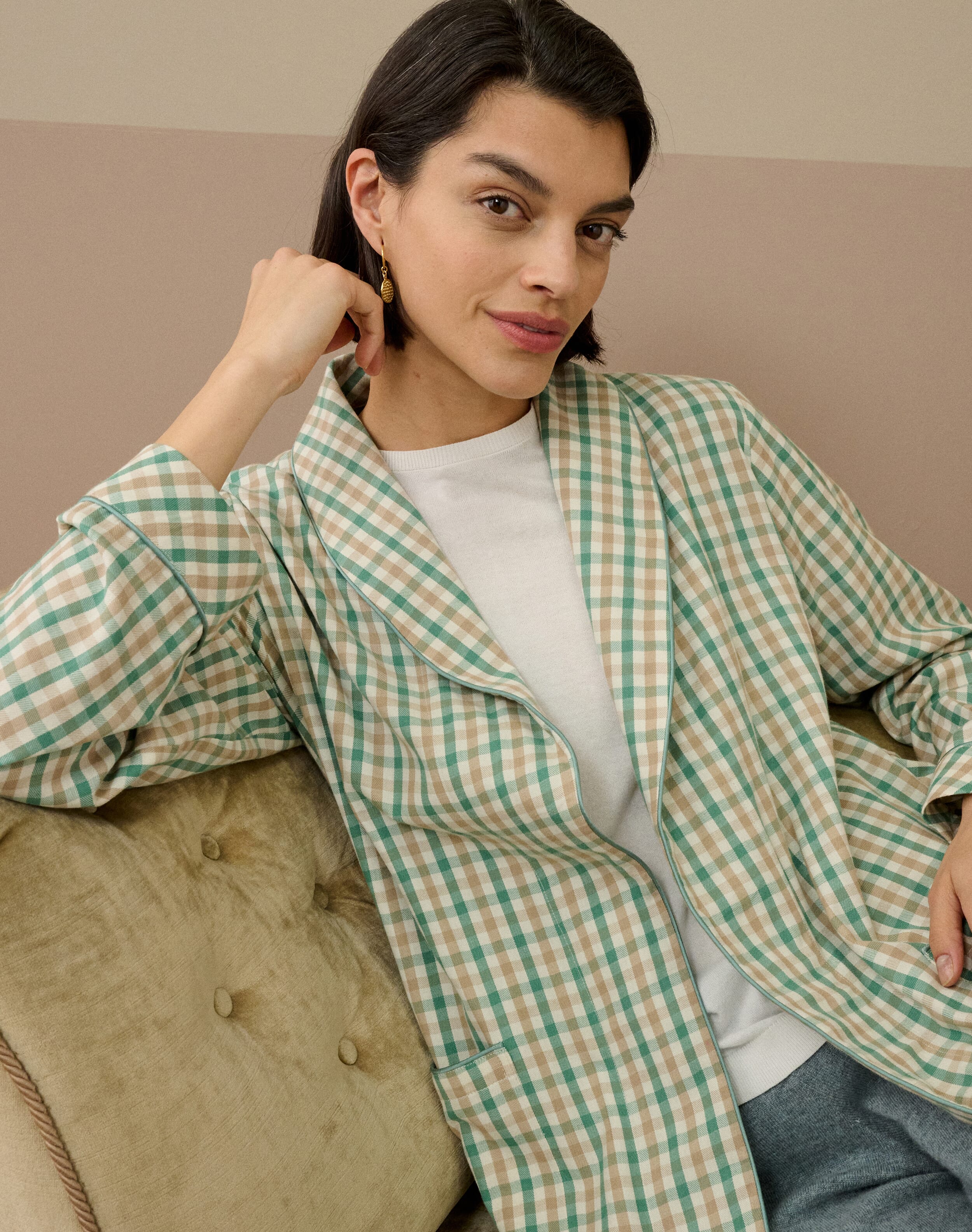 Brushed Cotton Gingham Dressing Gown