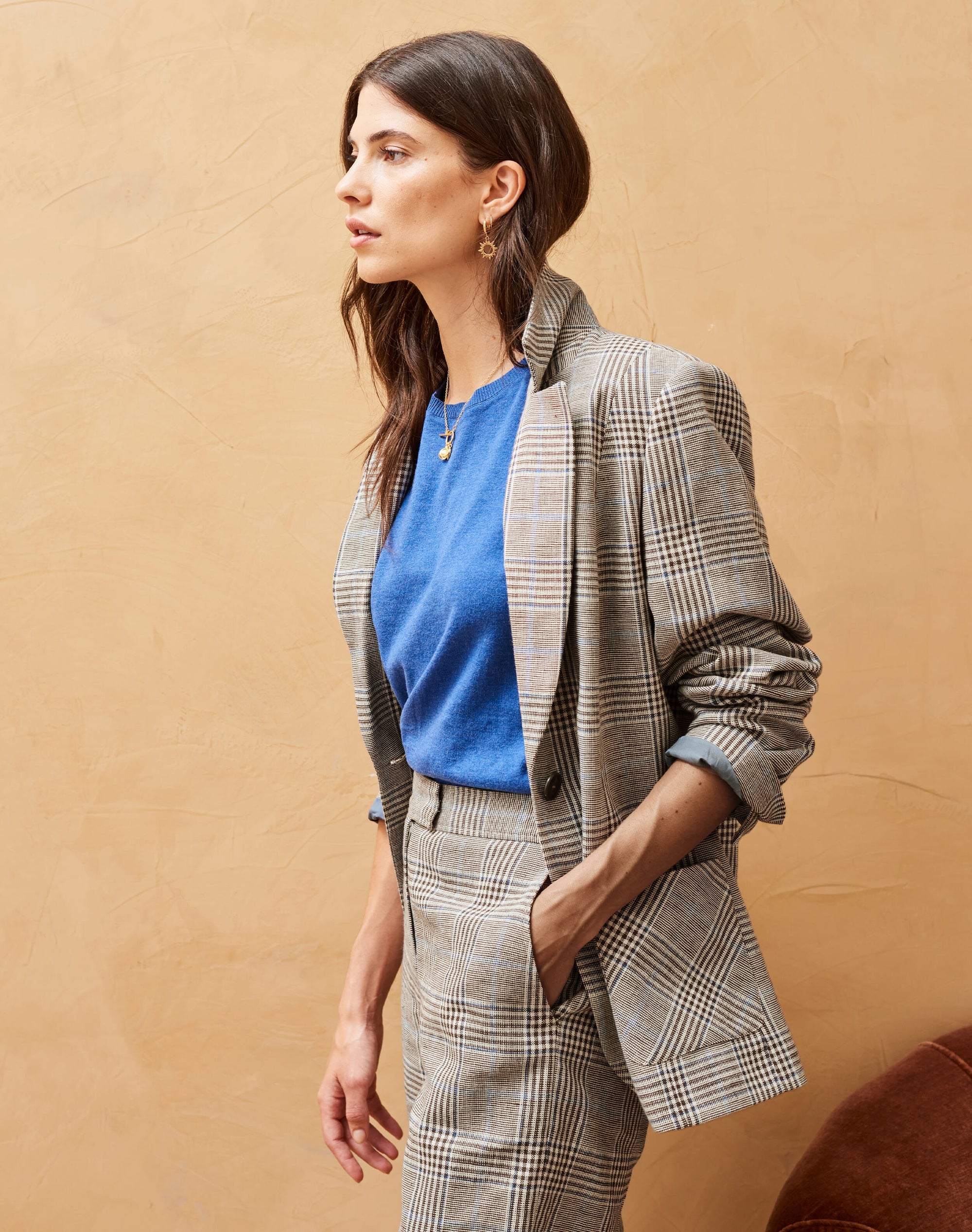 Cotton Linen Check Jacket