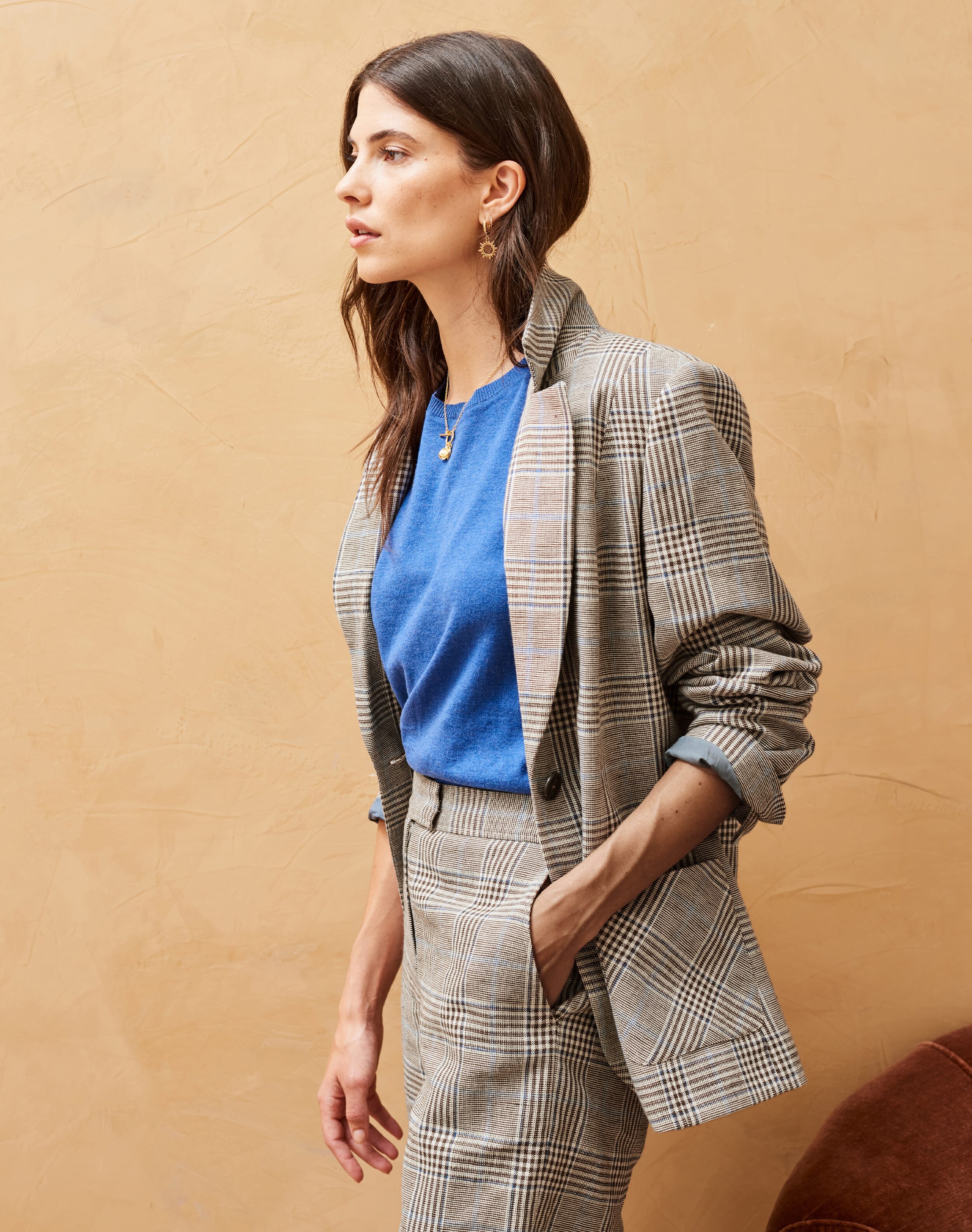 Cotton Linen Check Jacket