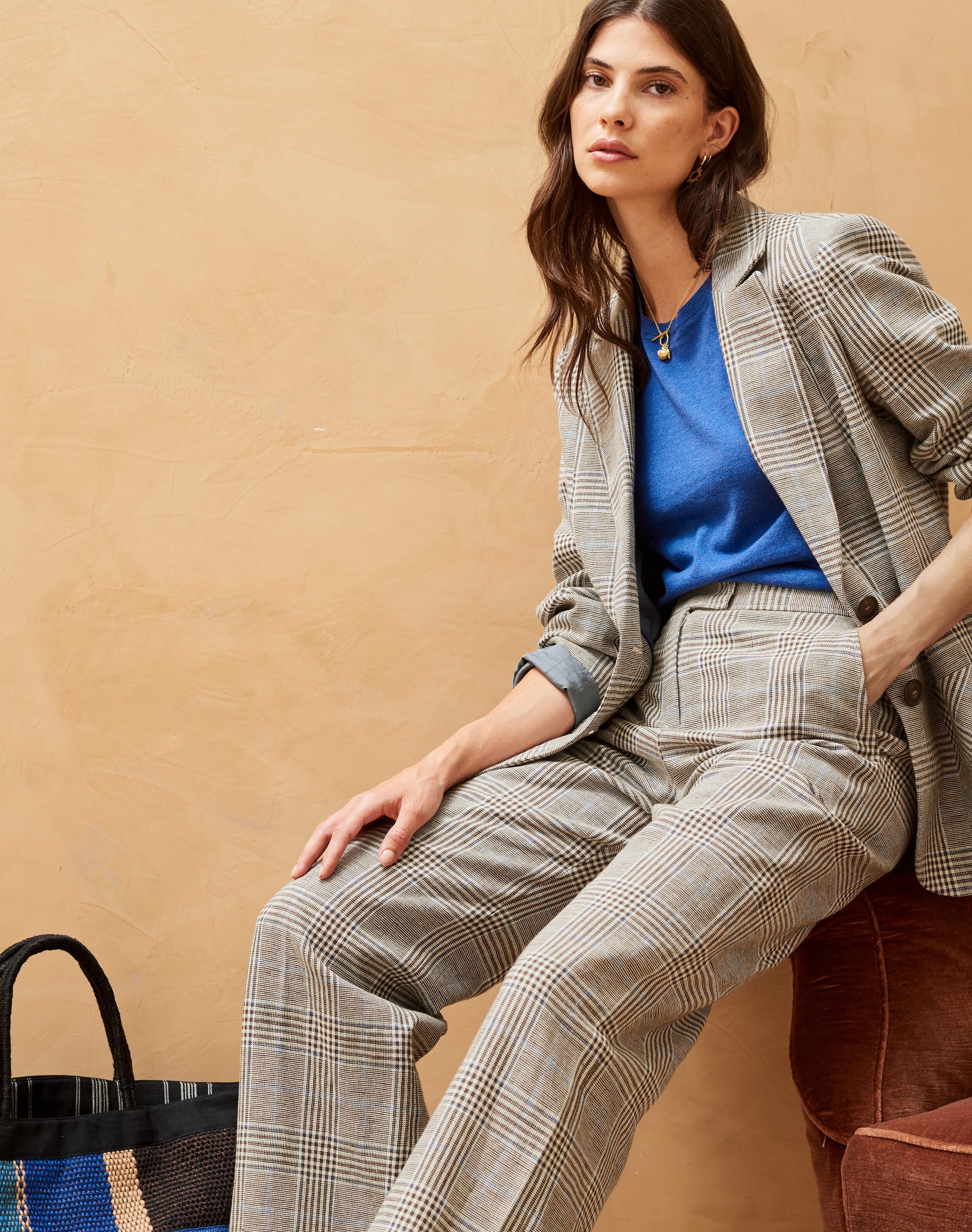 Cotton Linen Check Jacket