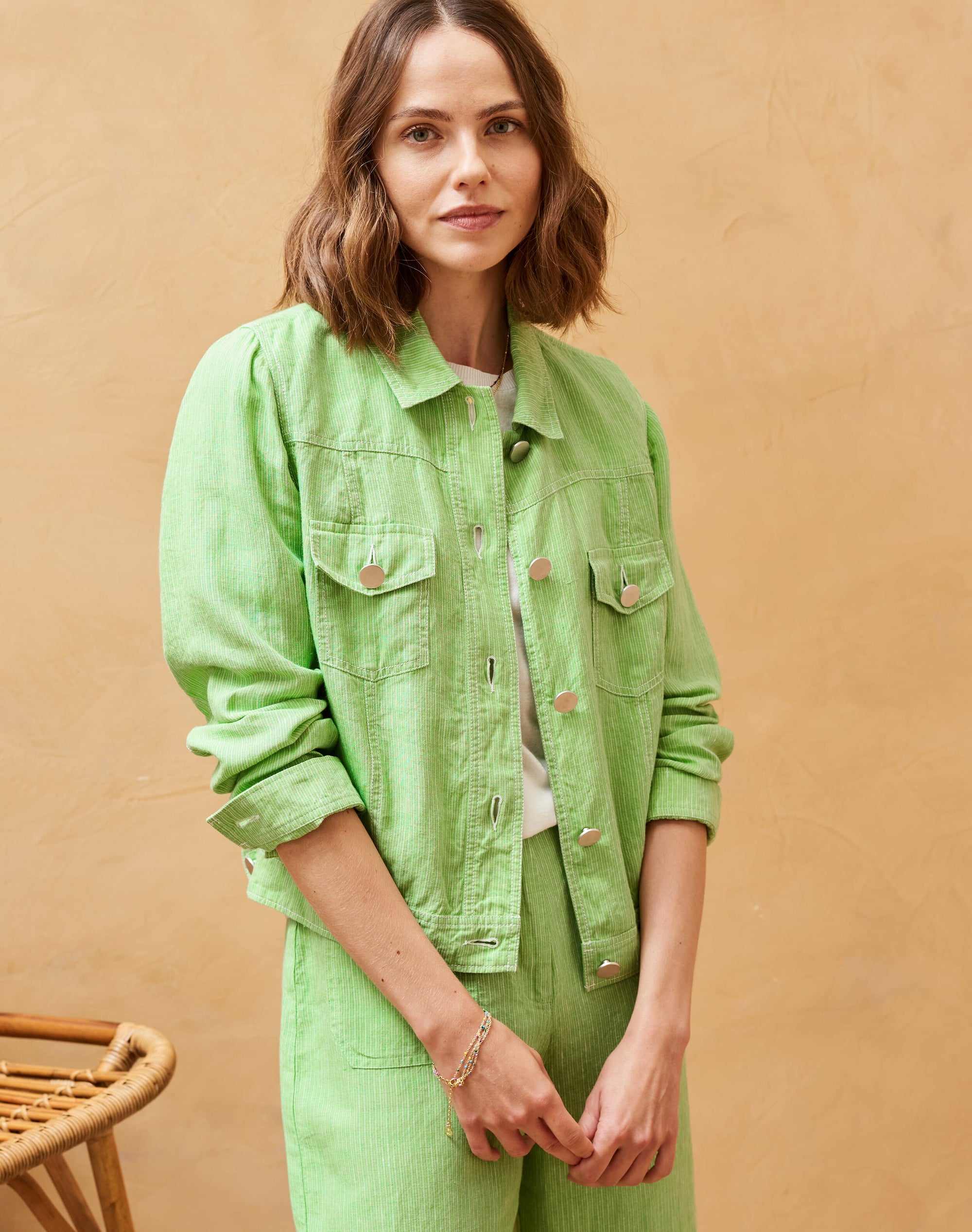 Textured Stripe Linen Jacket