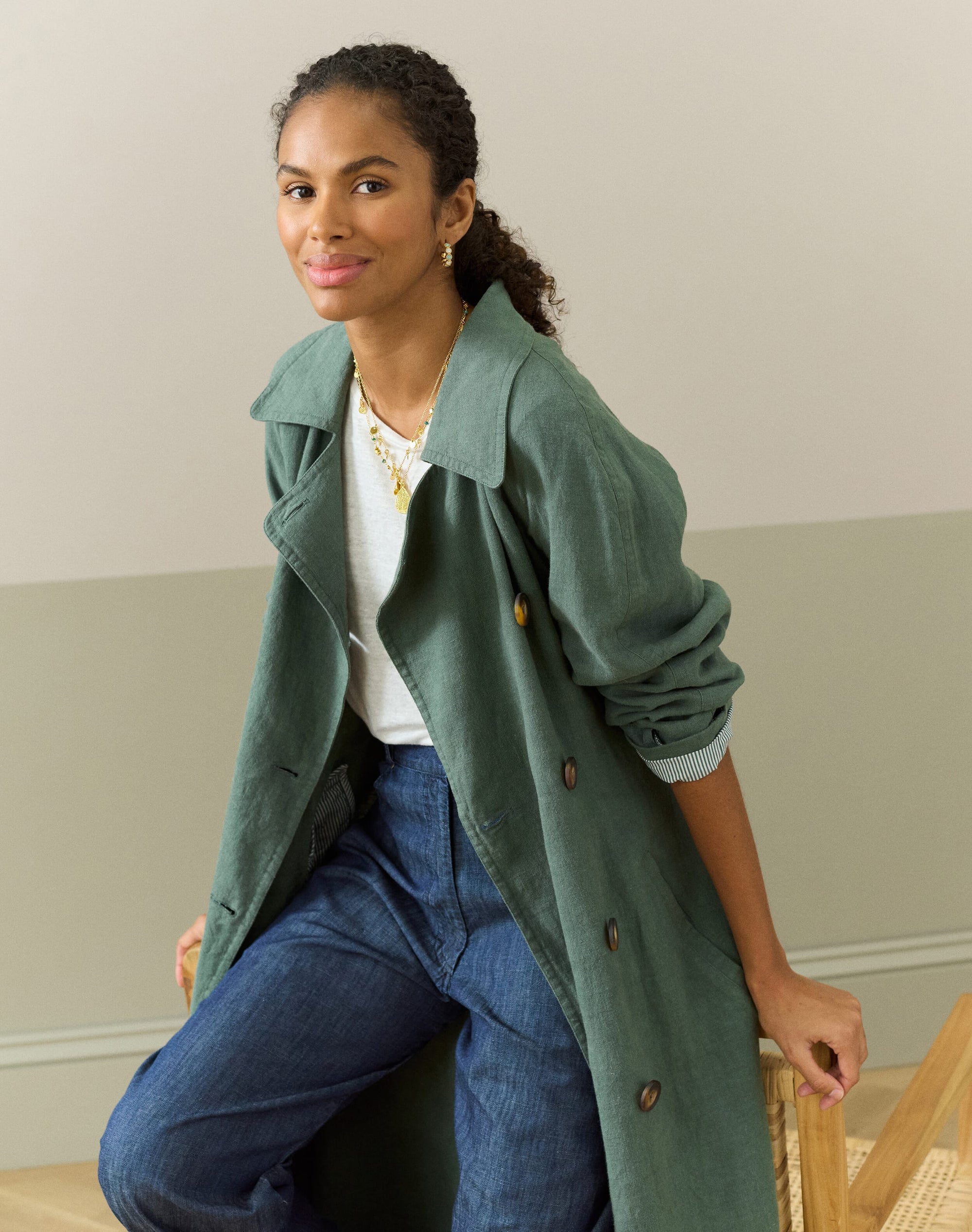 Washed Linen Trench Coat