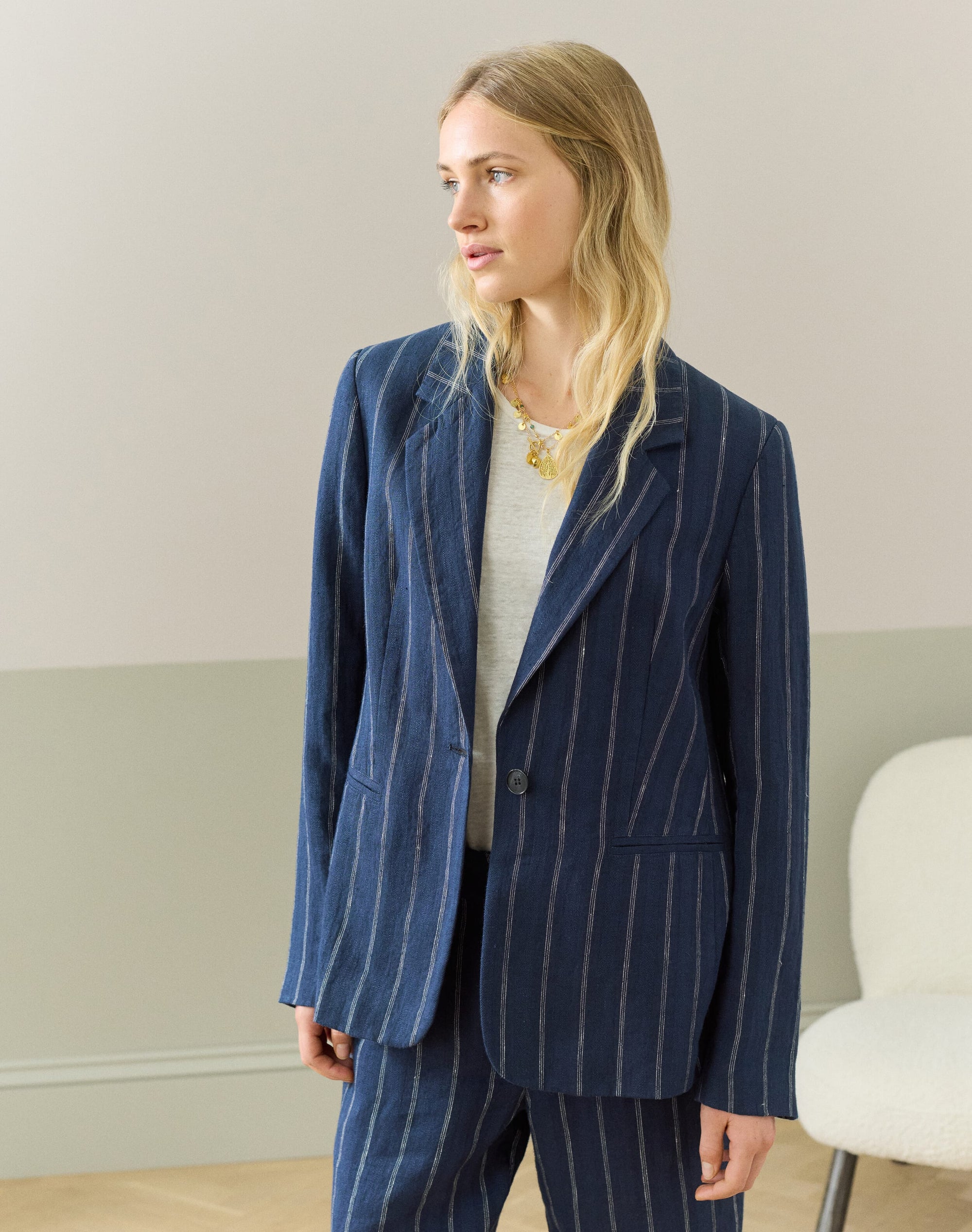 Stripe Linen Blazer