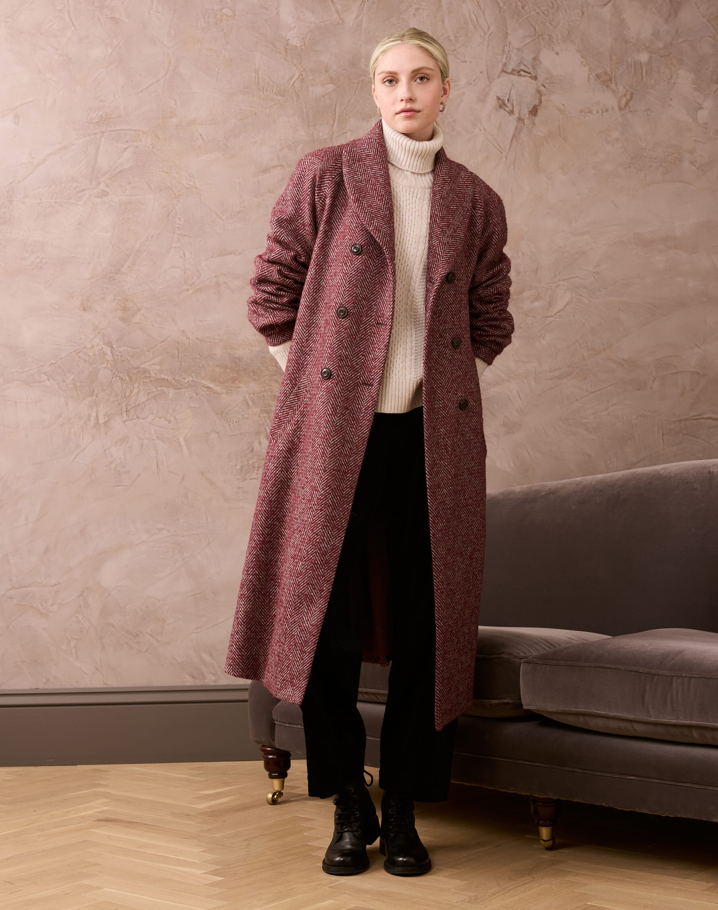 Herringbone Wool Coat