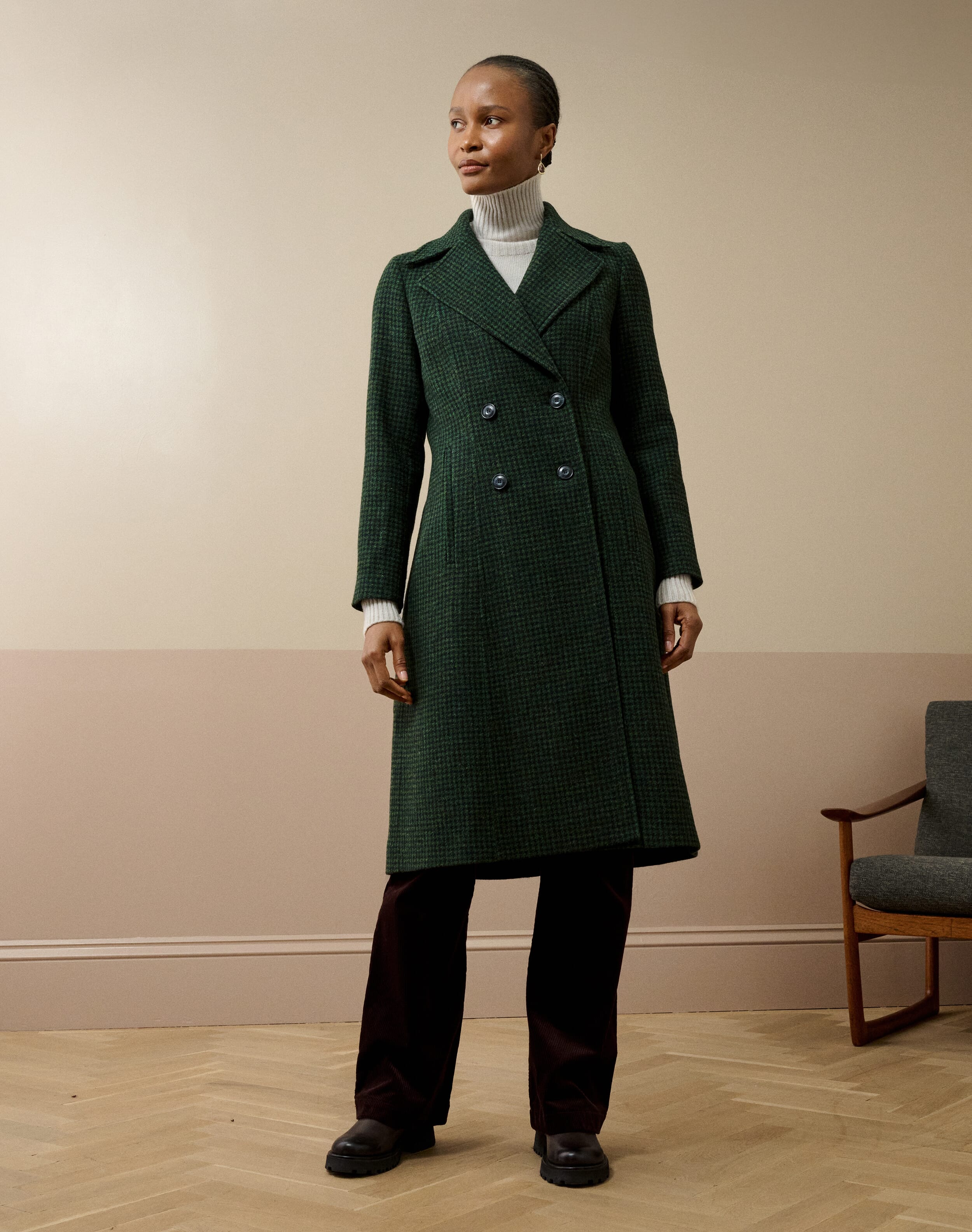 Houndstooth Wool Coat
