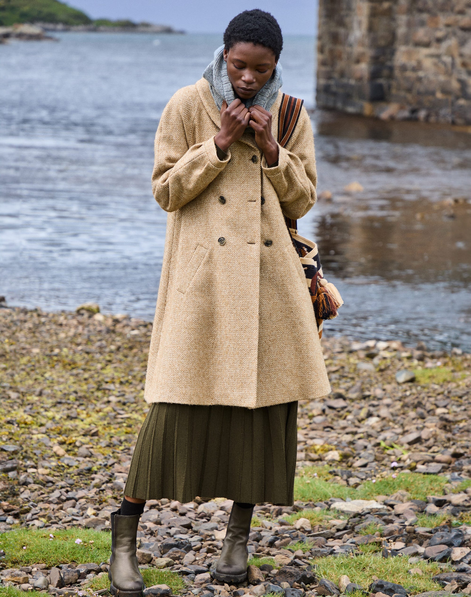 Herringbone Wool Swing Coat
