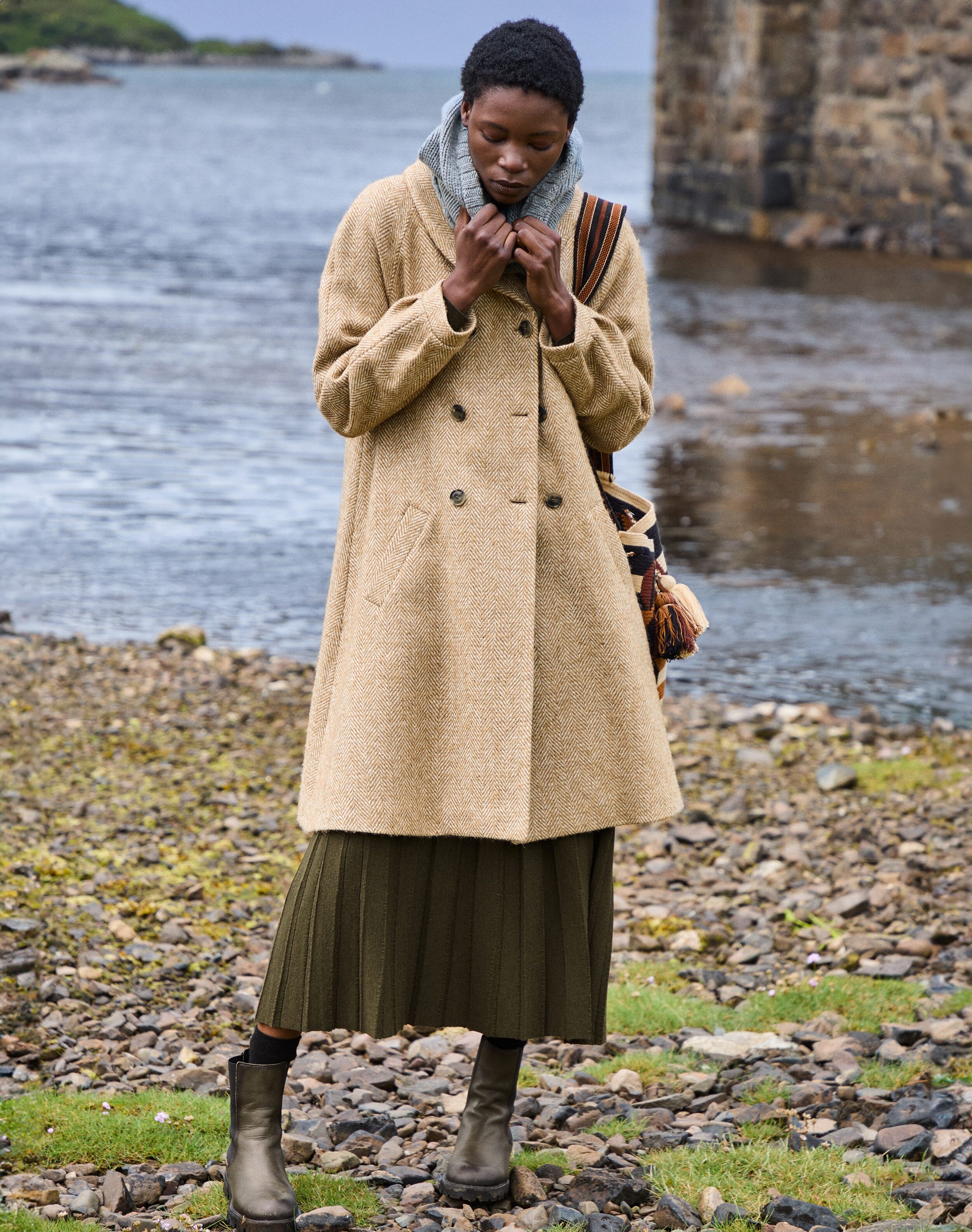 Herringbone Wool Swing Coat