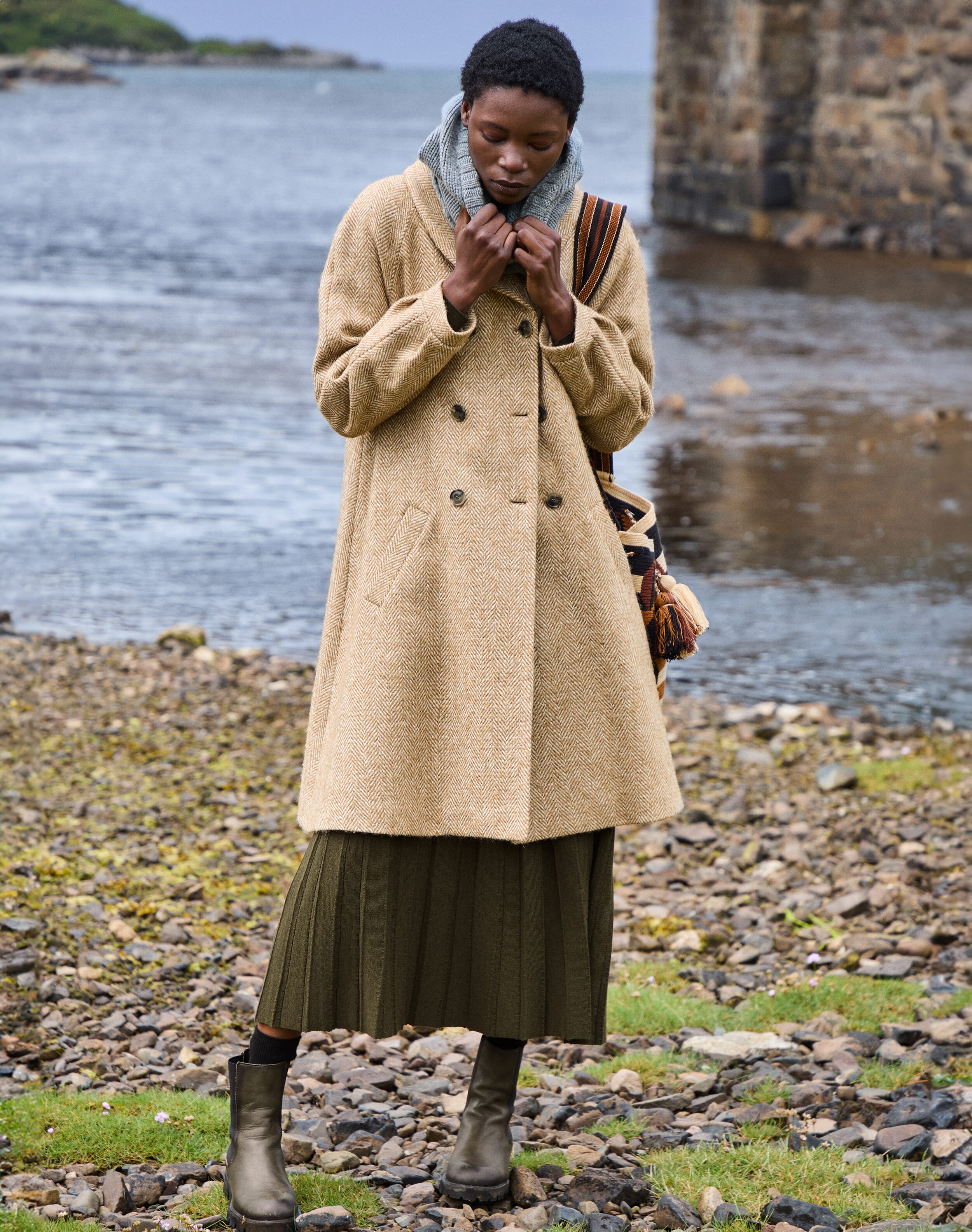Herringbone Wool Swing Coat