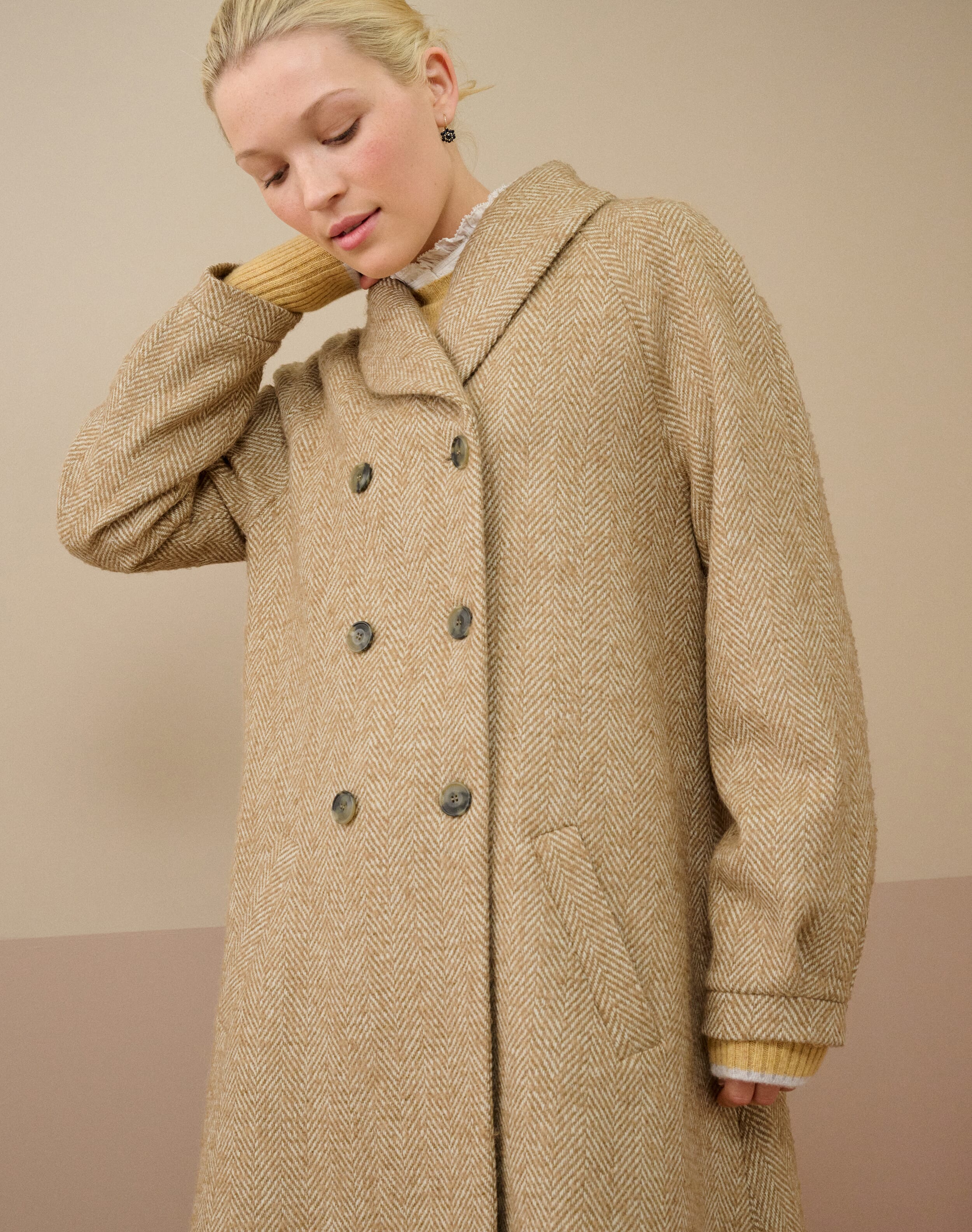 Herringbone Wool Swing Coat