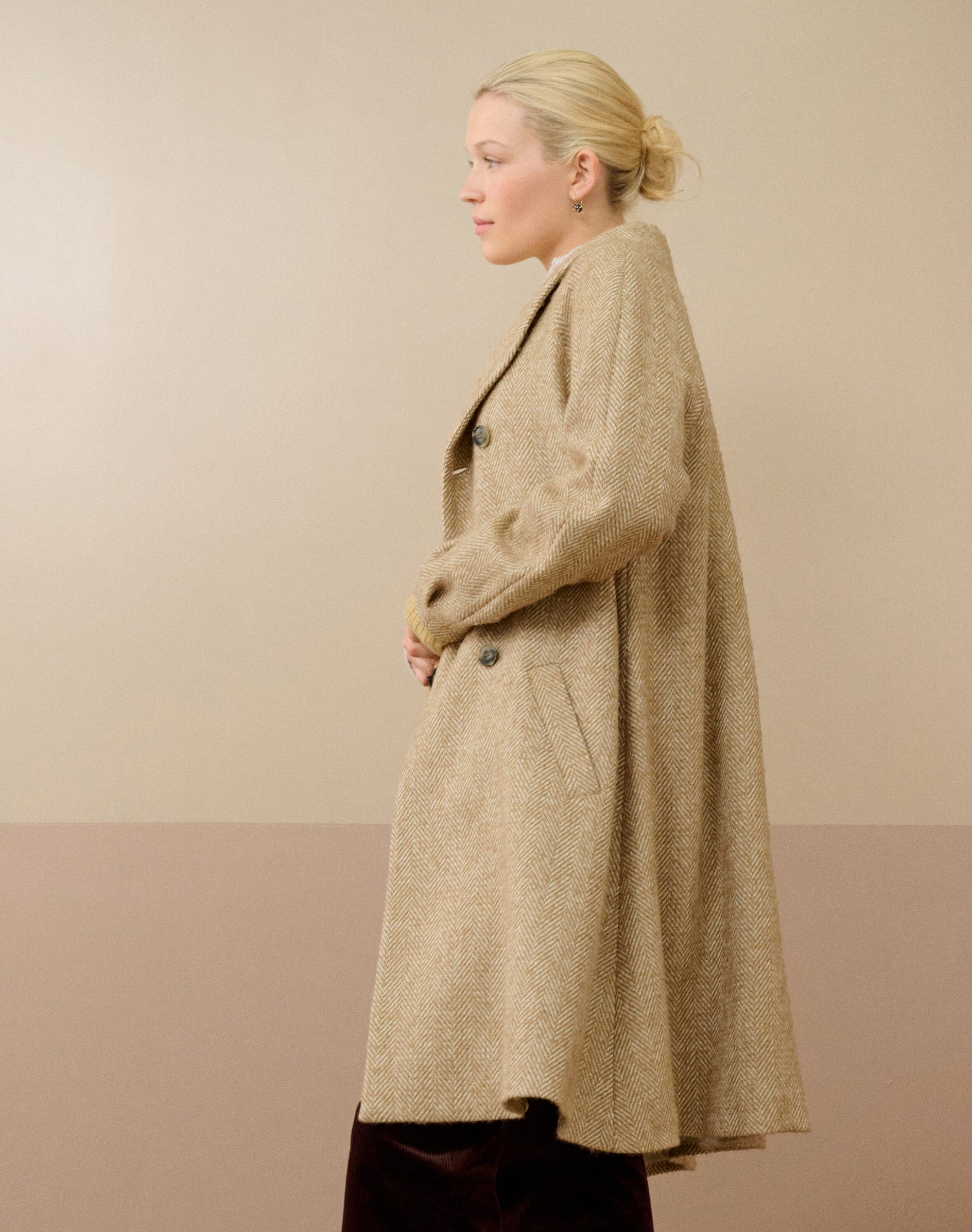 Herringbone Wool Swing Coat