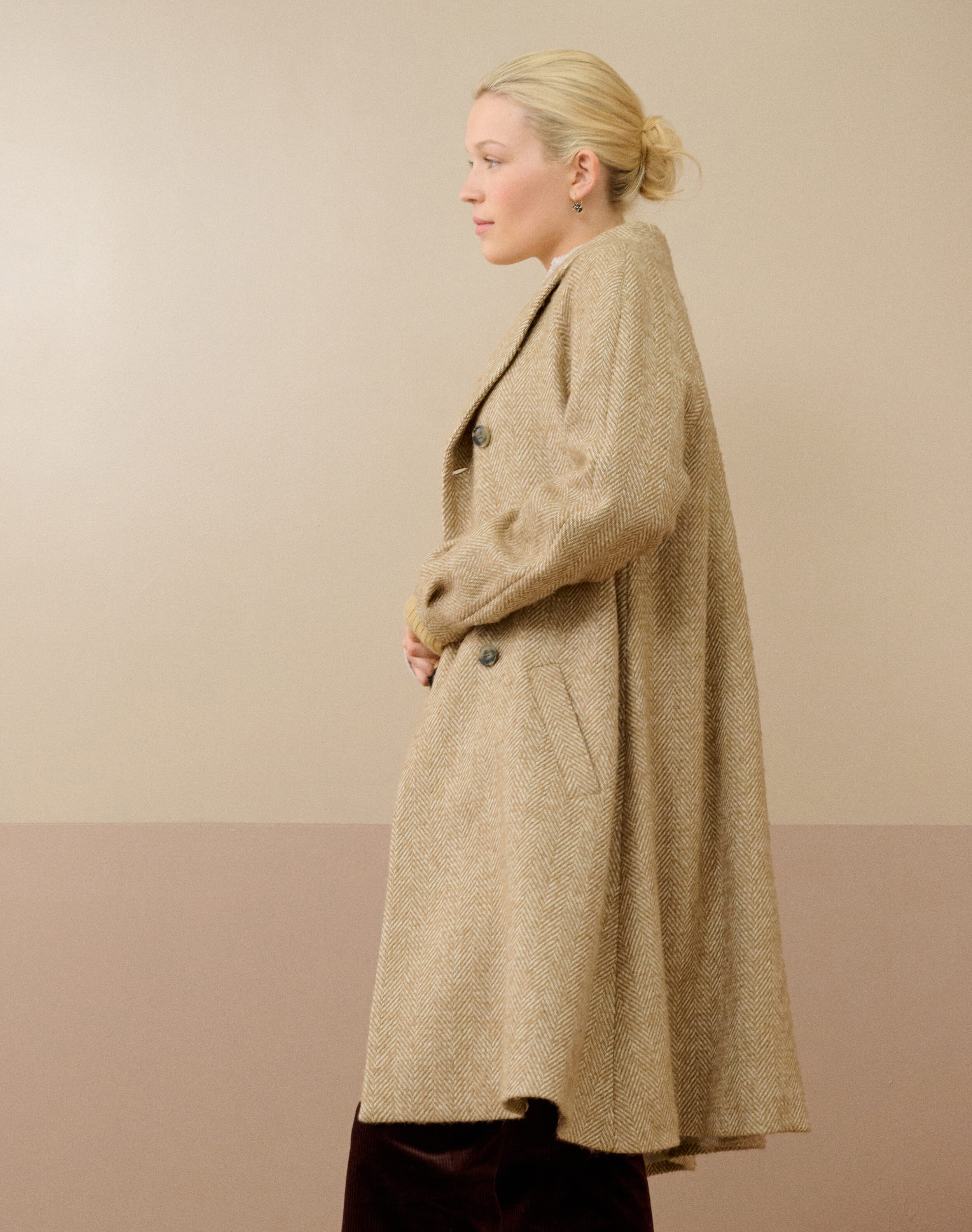 Herringbone Wool Swing Coat