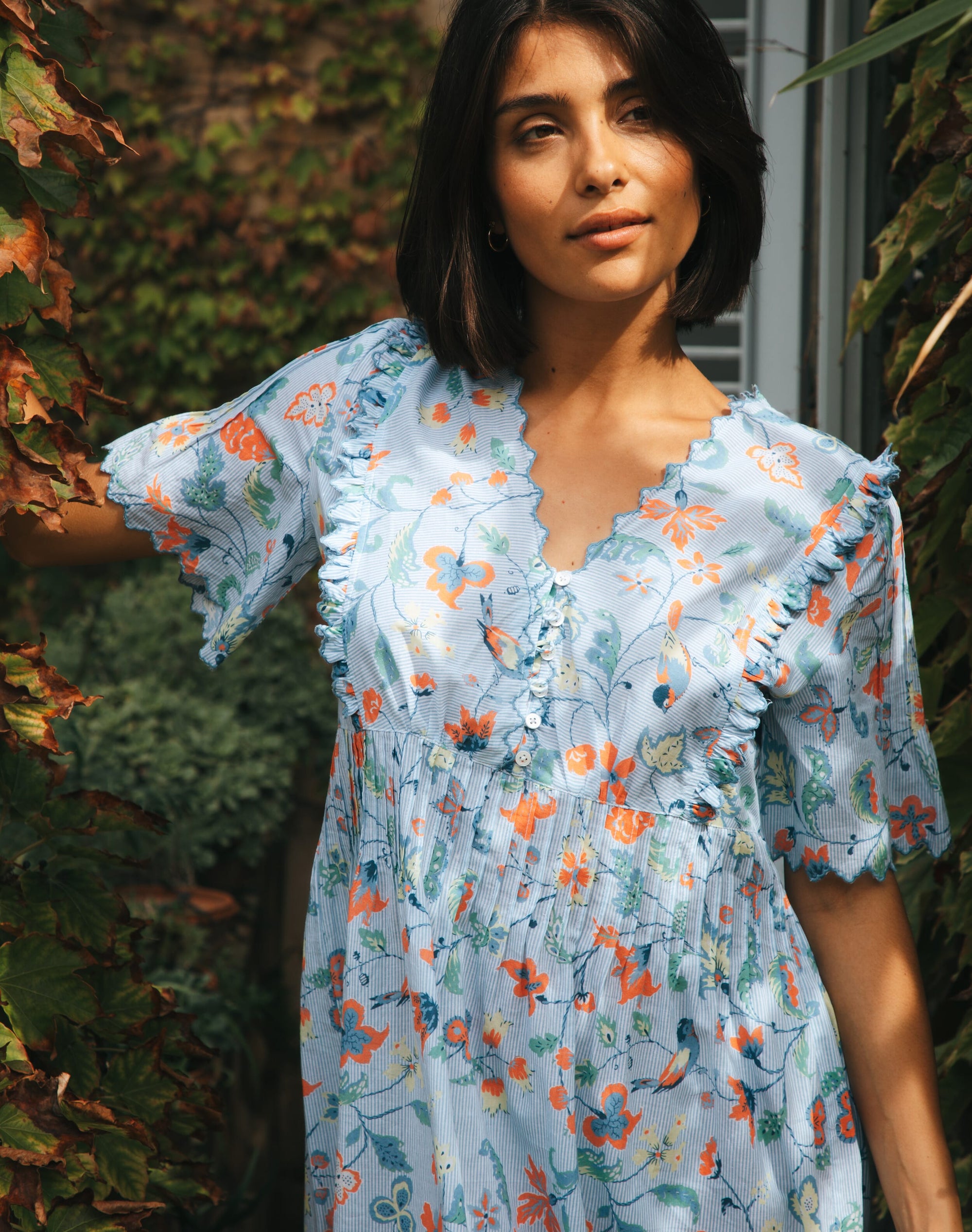 Cotton Stripe Botanical Print Nighty