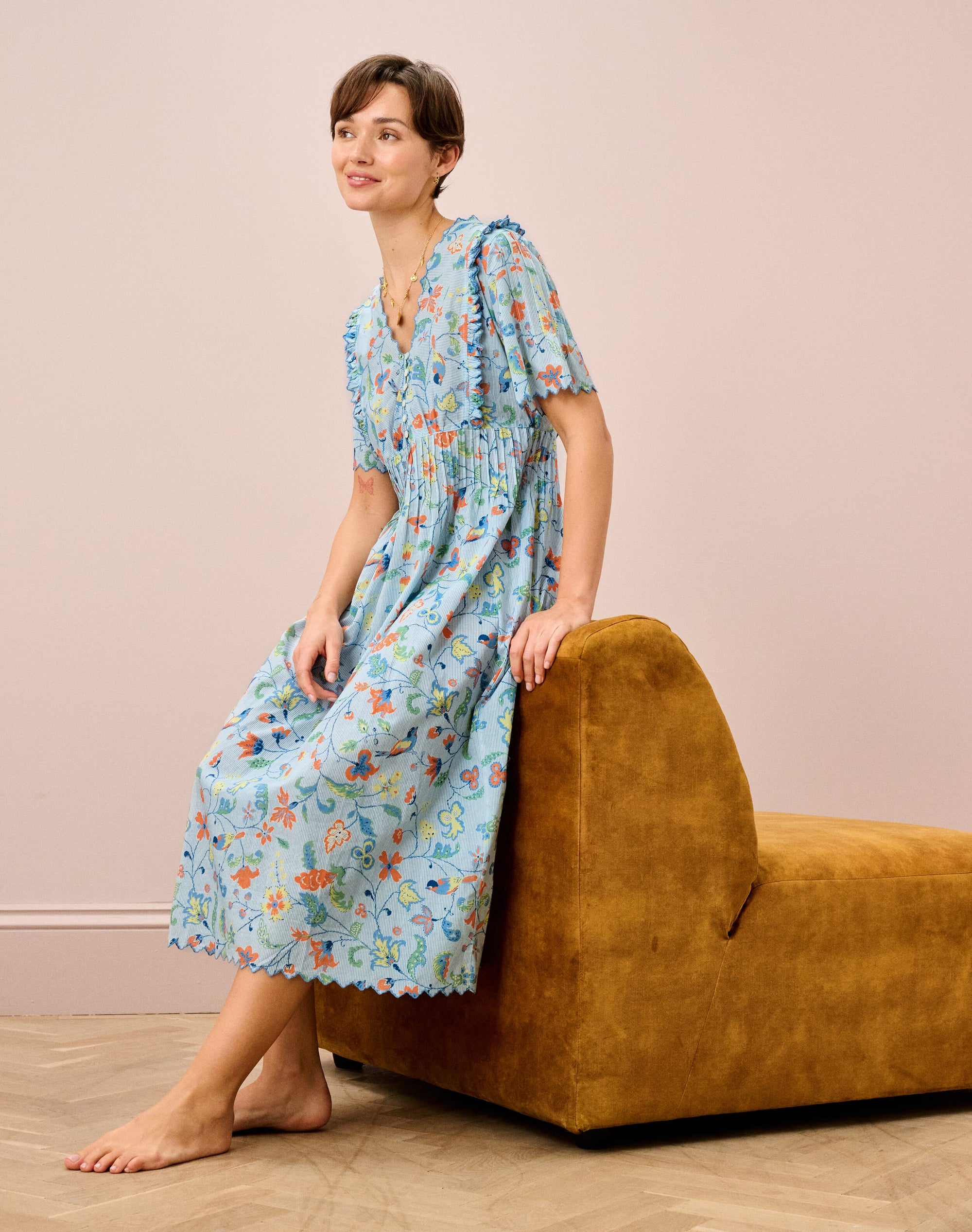 Cotton Stripe Botanical Print Nighty