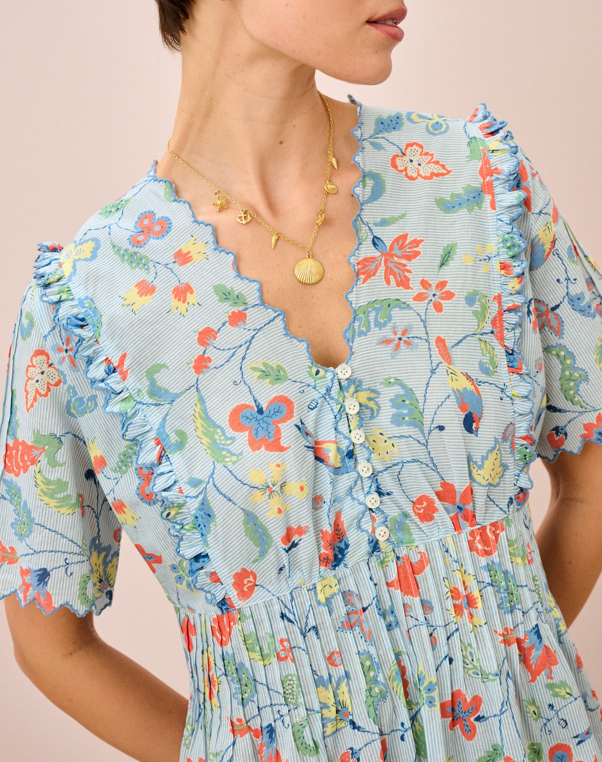 Cotton Stripe Botanical Print Nighty