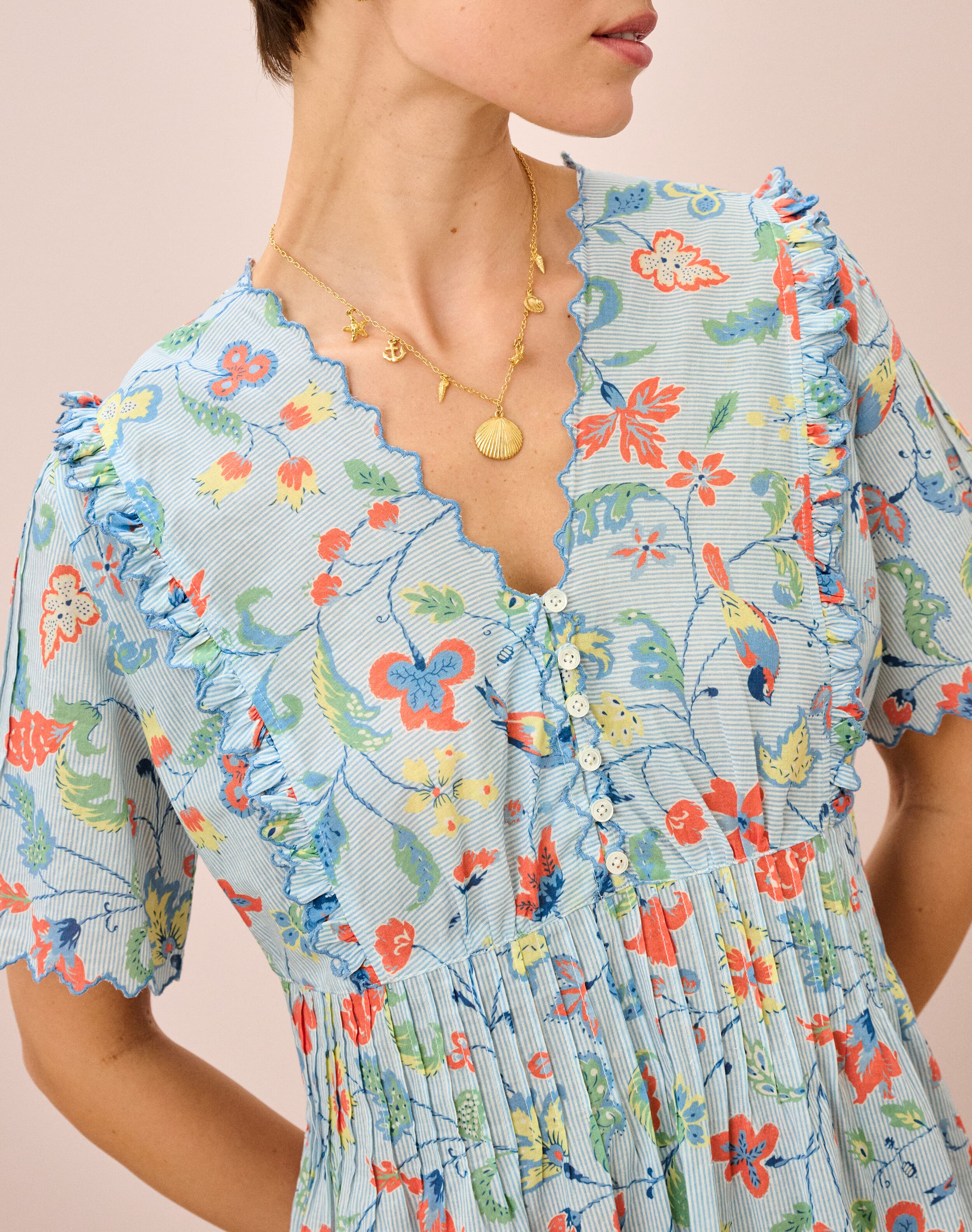 Cotton Stripe Botanical Print Nighty