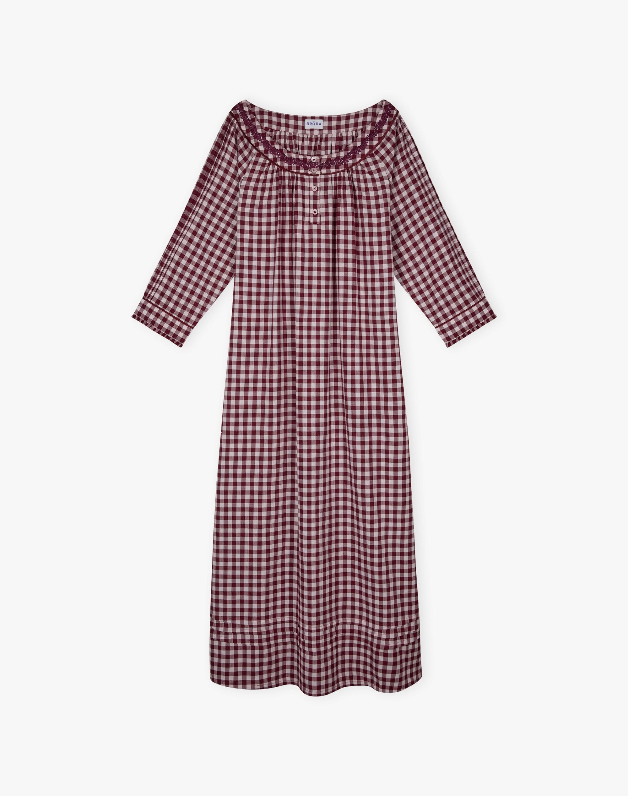 Embroidered Cotton Gingham Nighty