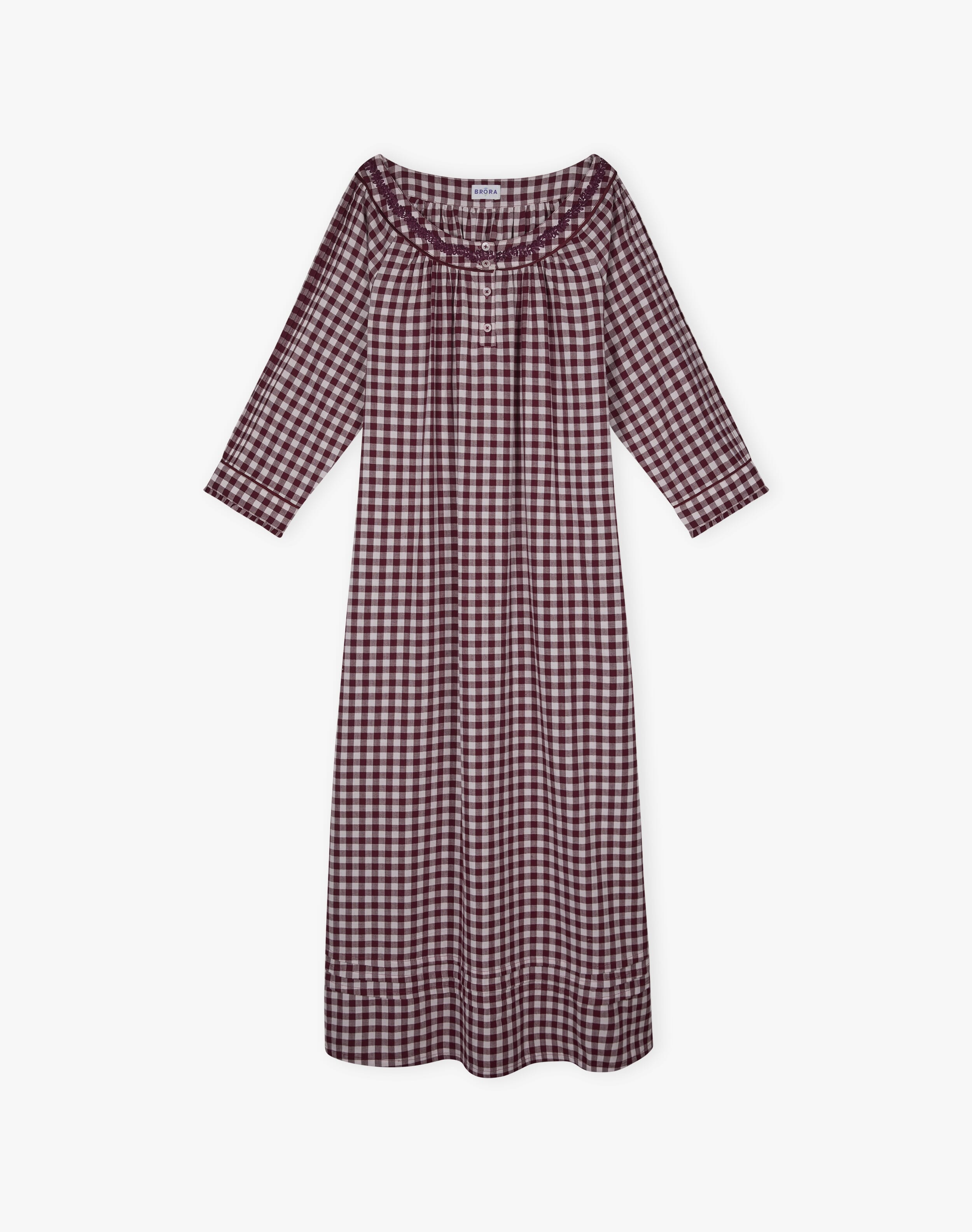 Embroidered Cotton Gingham Nighty