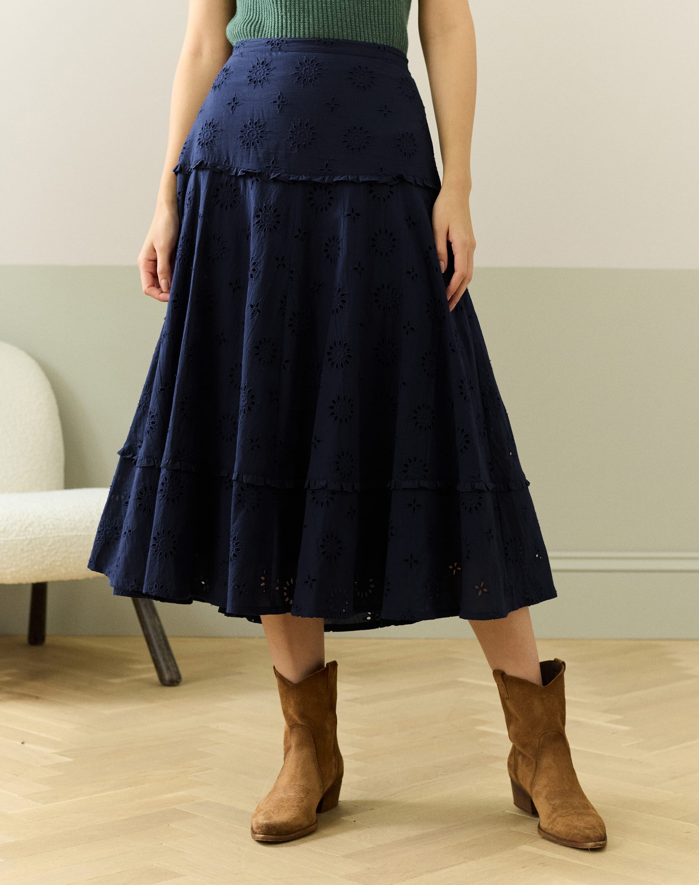 Cotton Broderie Anglaise Frill Skirt