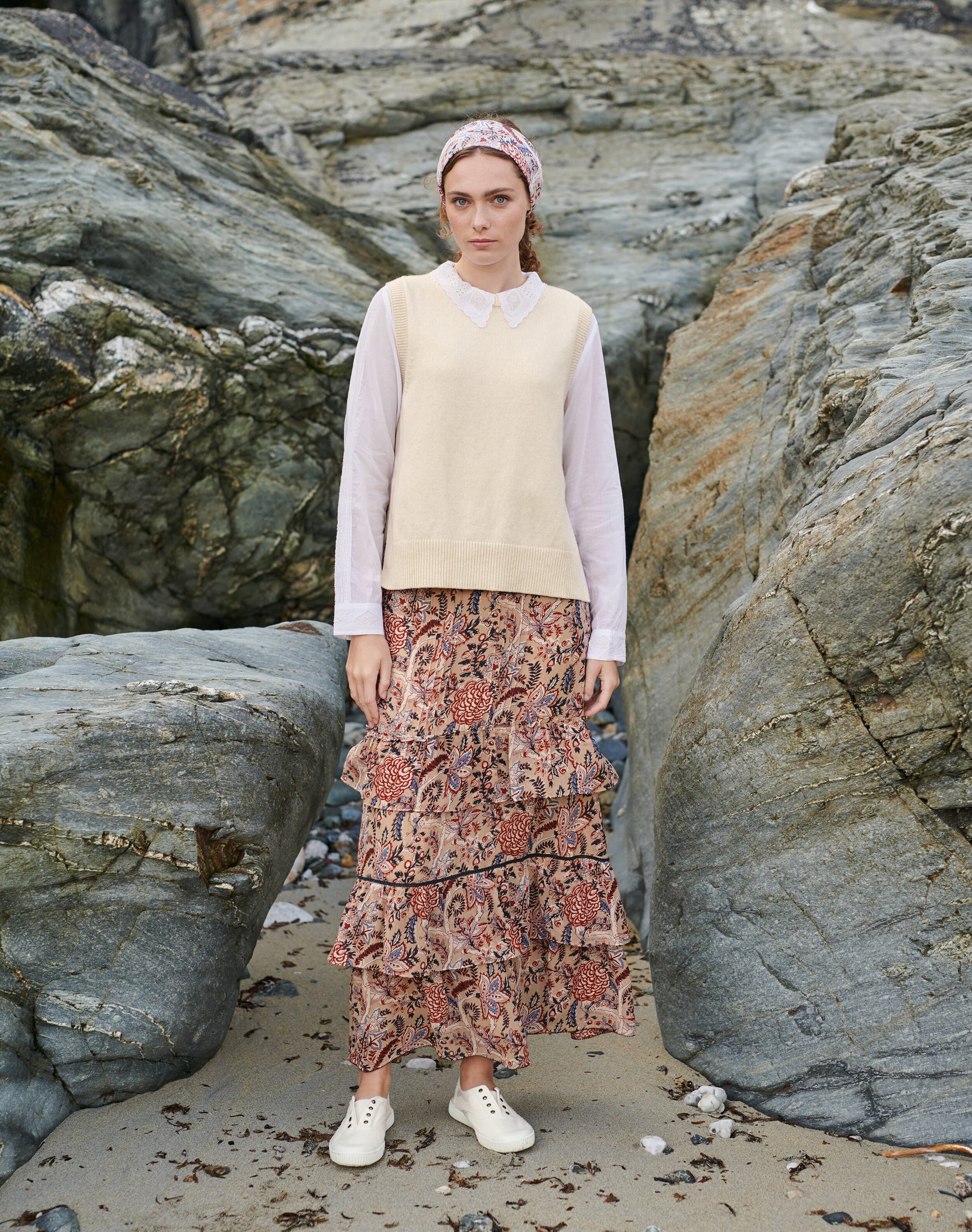 Silk Botanical Print Skirt