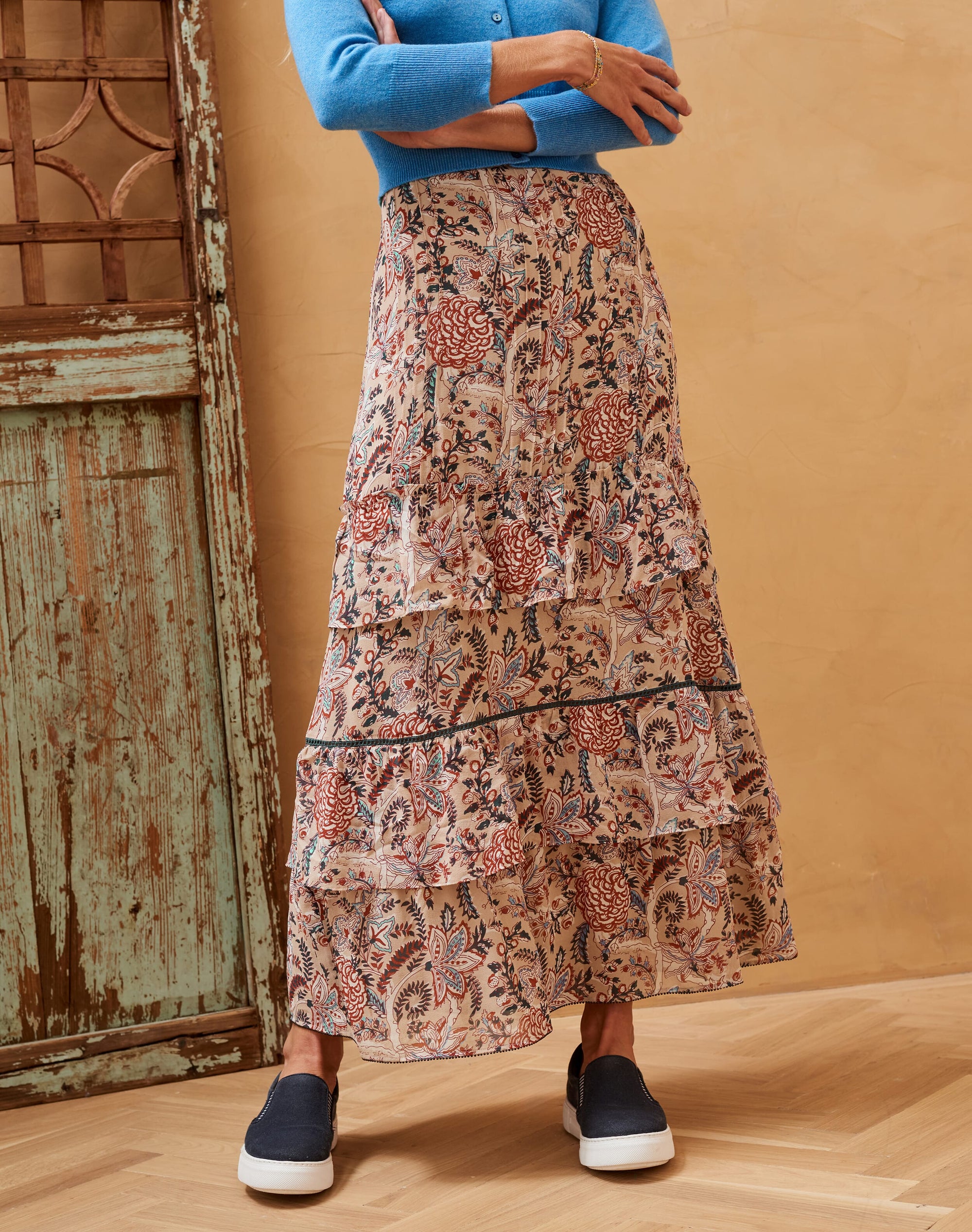 Silk Botanical Print Skirt