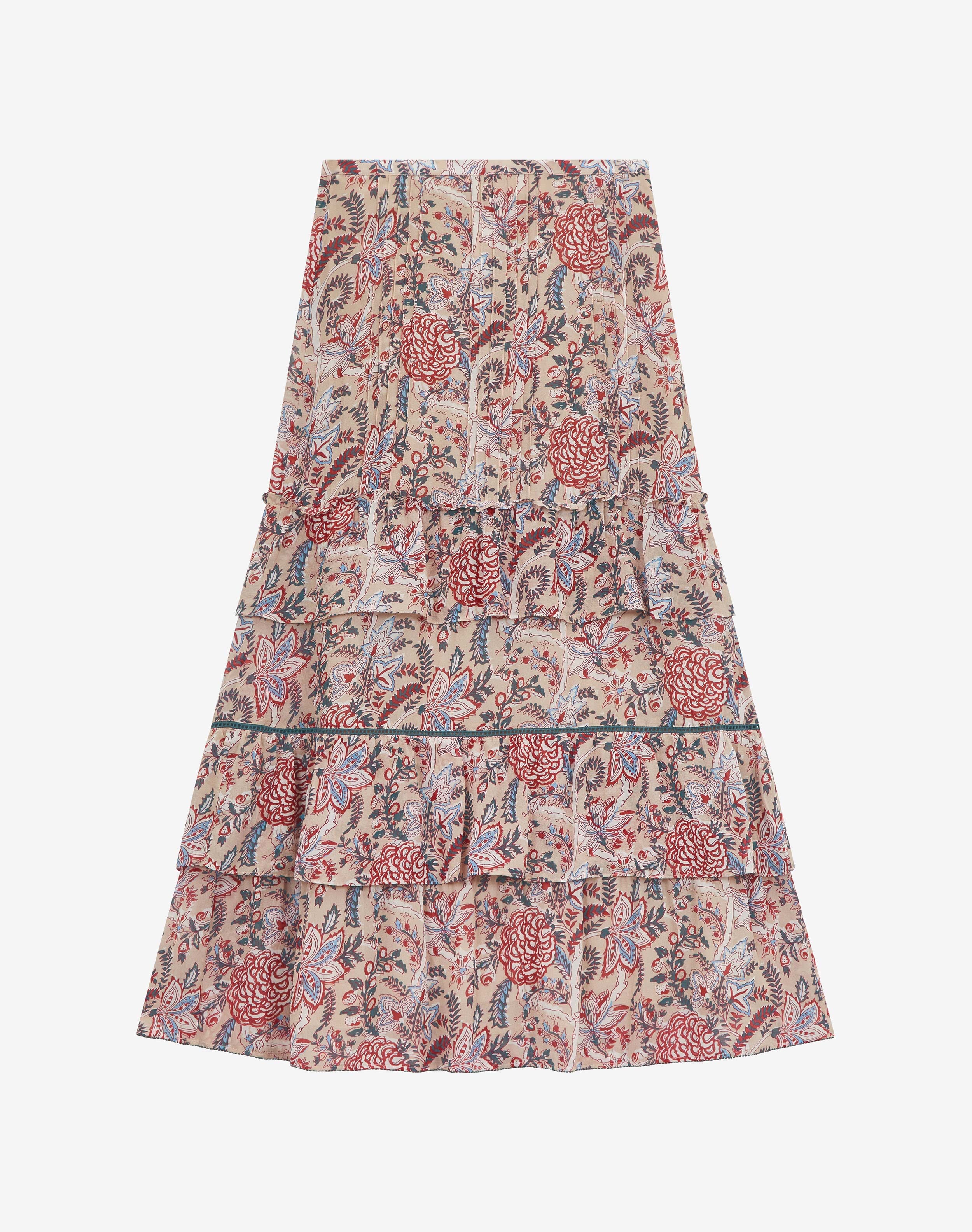 Silk Botanical Print Skirt