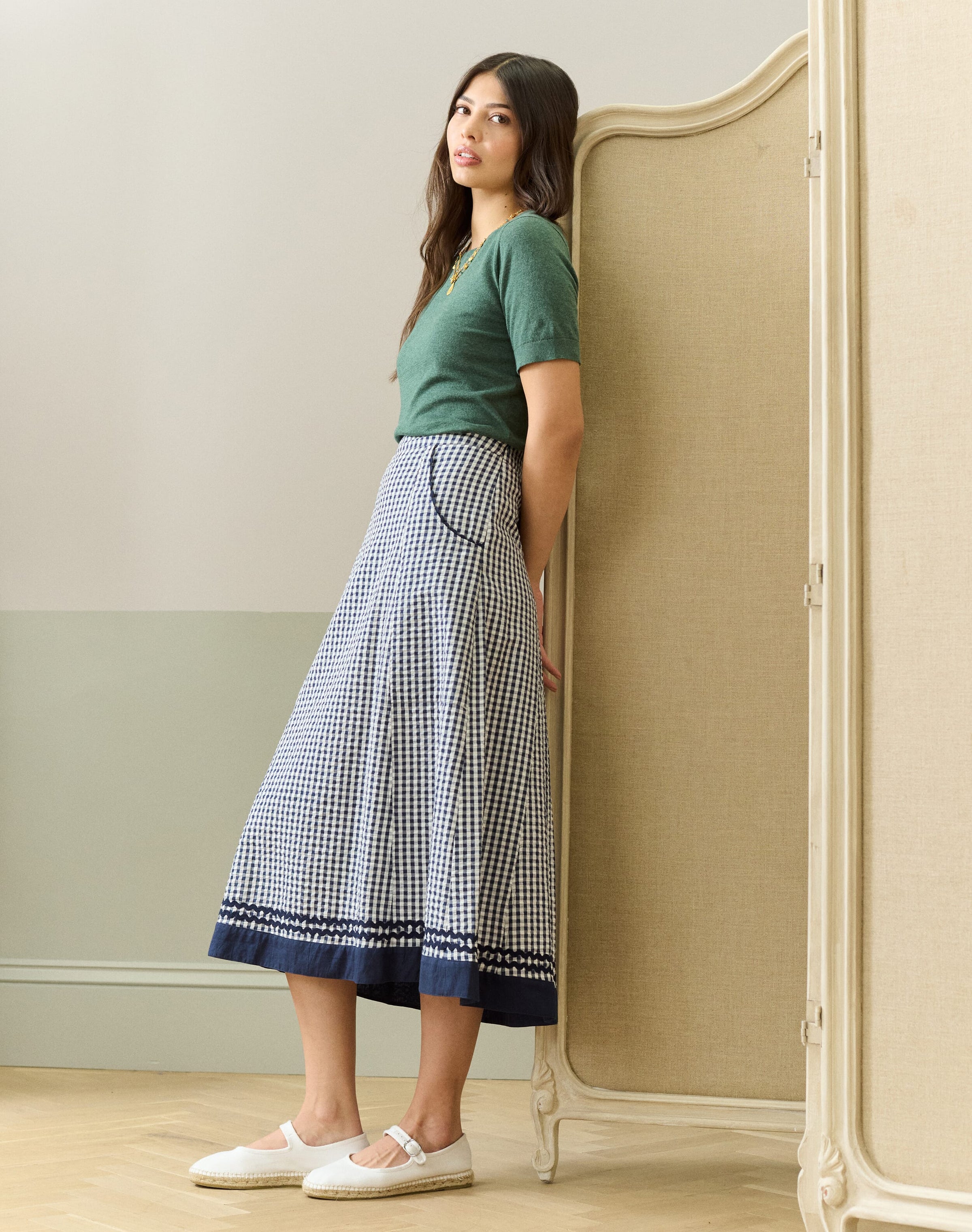 Cotton Gingham Ric Rac Skirt