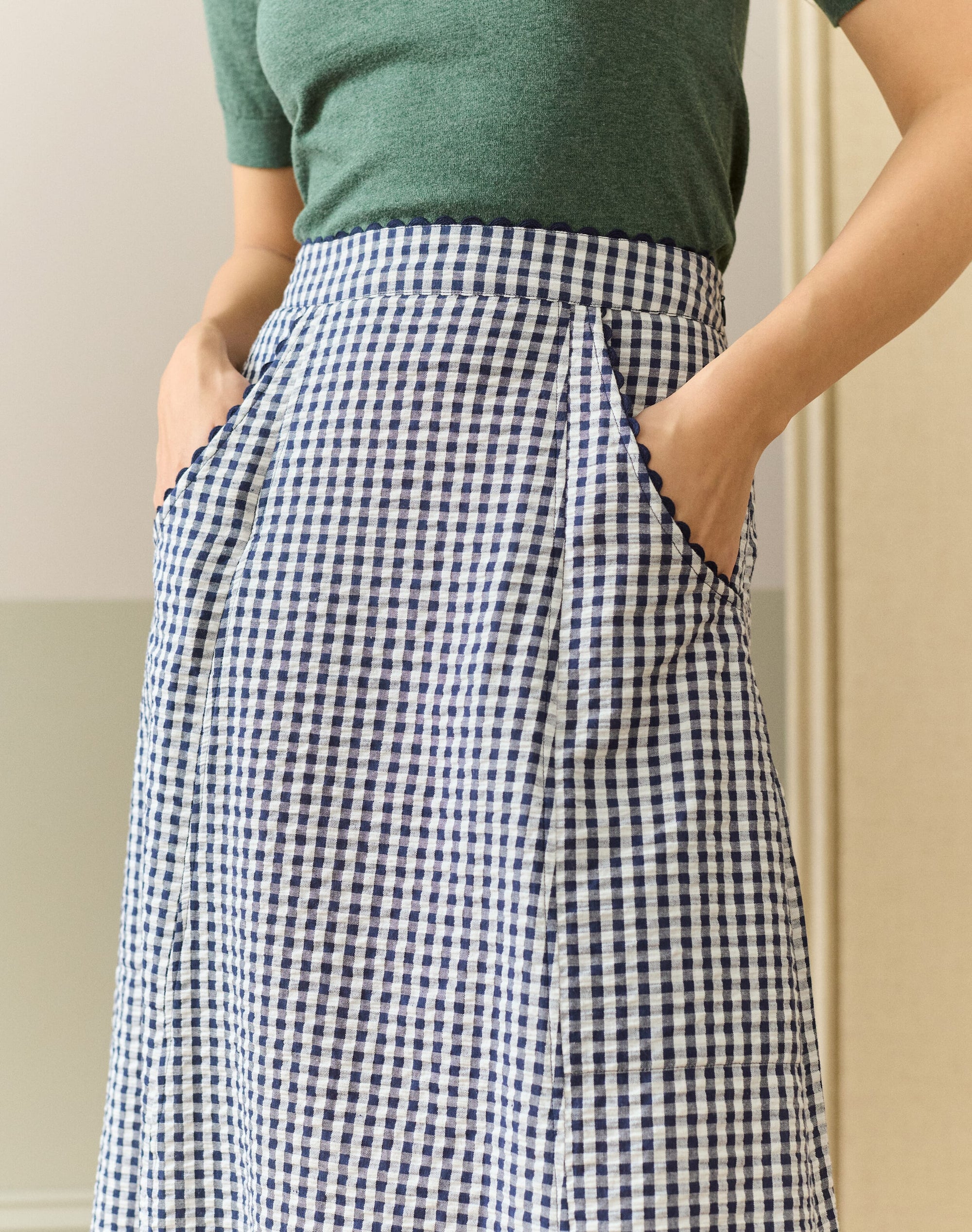 Cotton Gingham Ric Rac Skirt